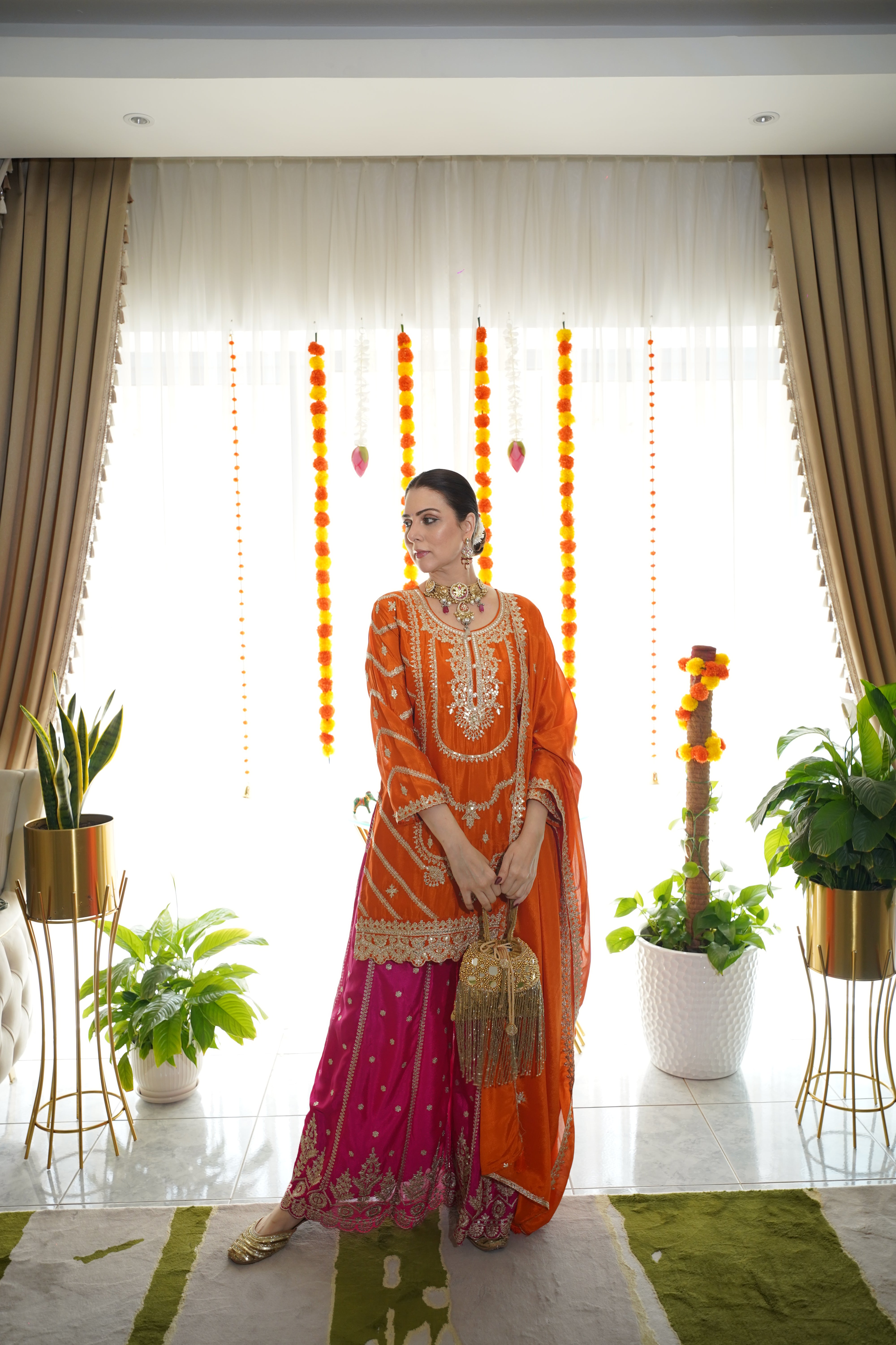 pure chinon silk..embroidered sharara set