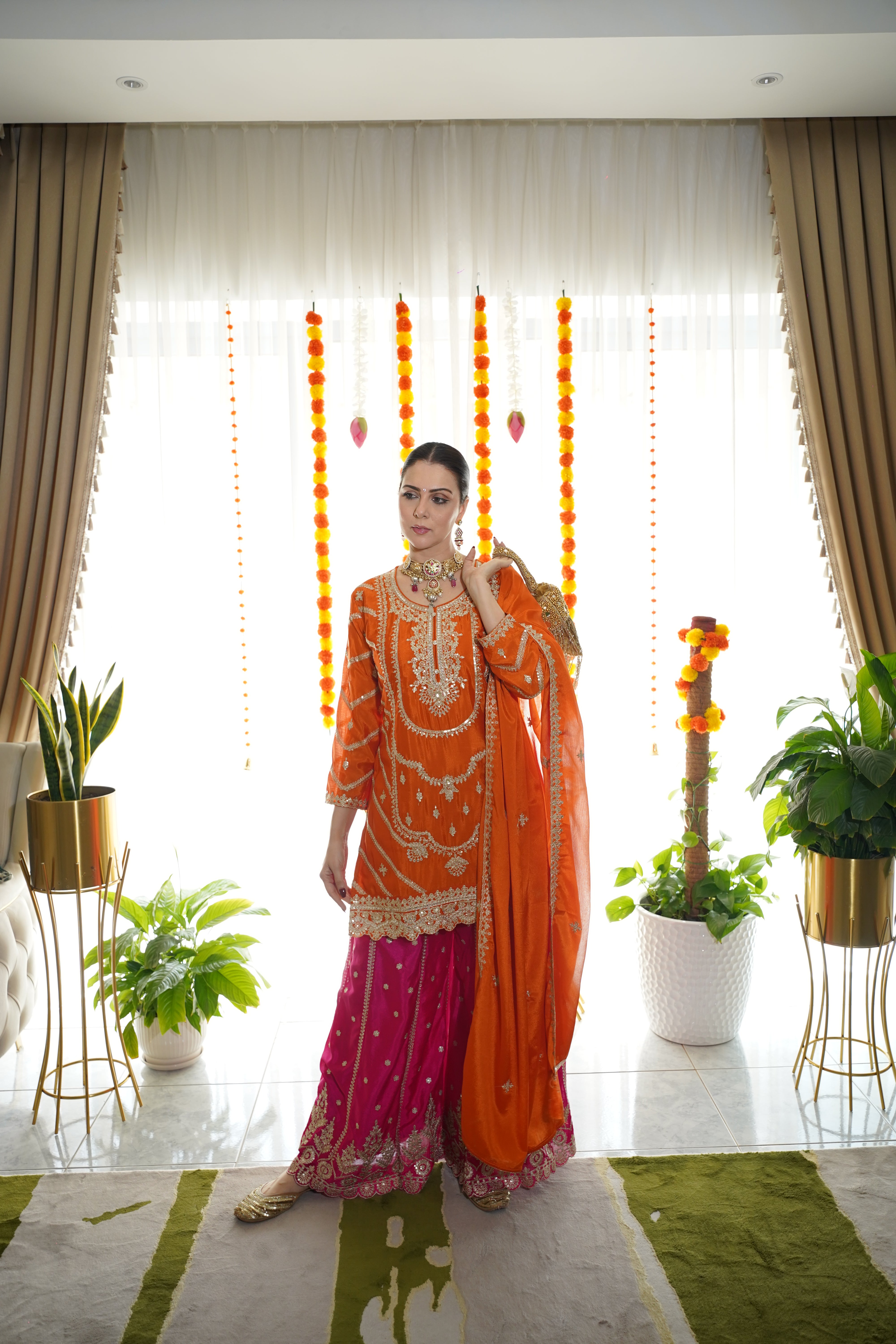 pure chinon silk..embroidered sharara set