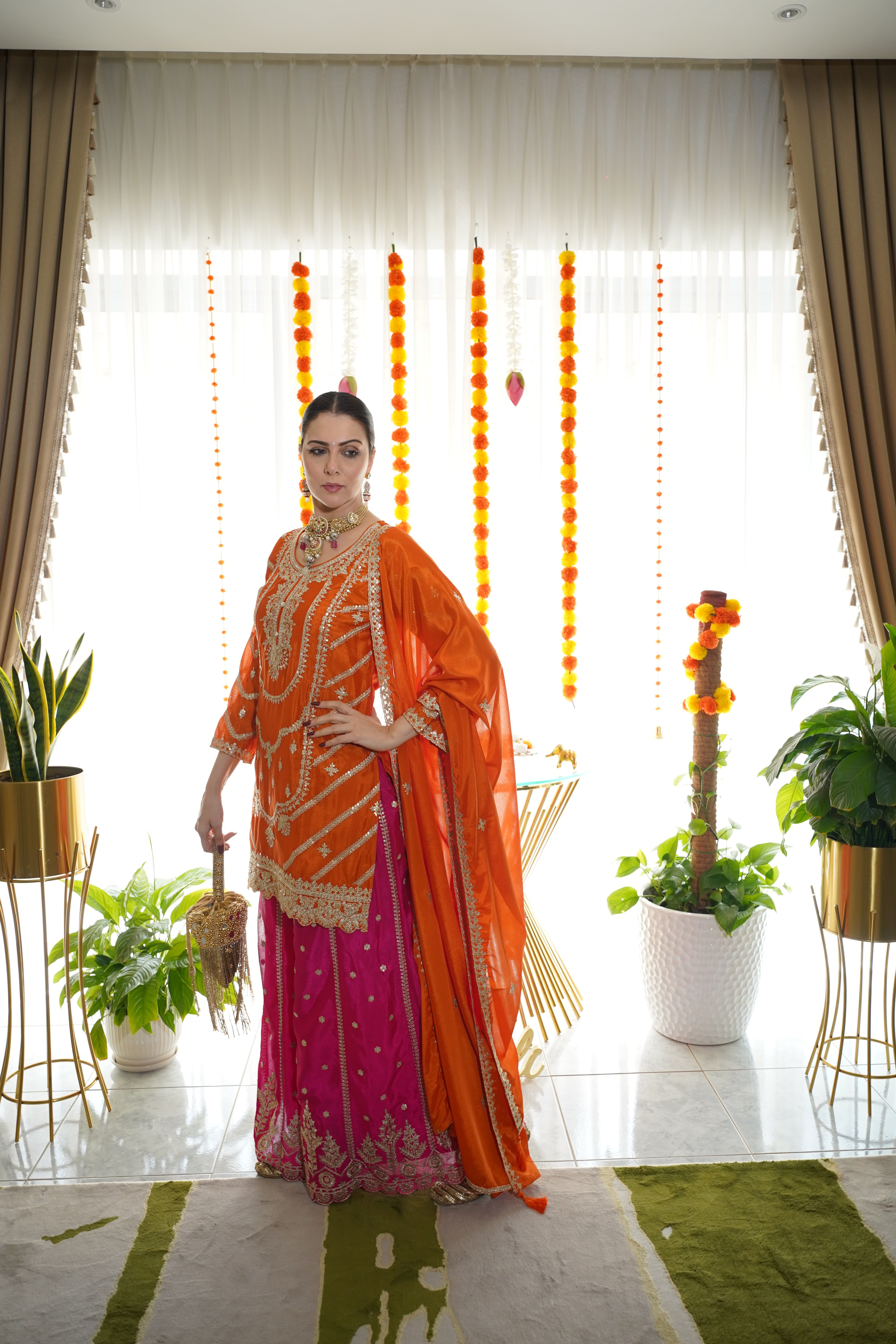 pure chinon silk..embroidered sharara set