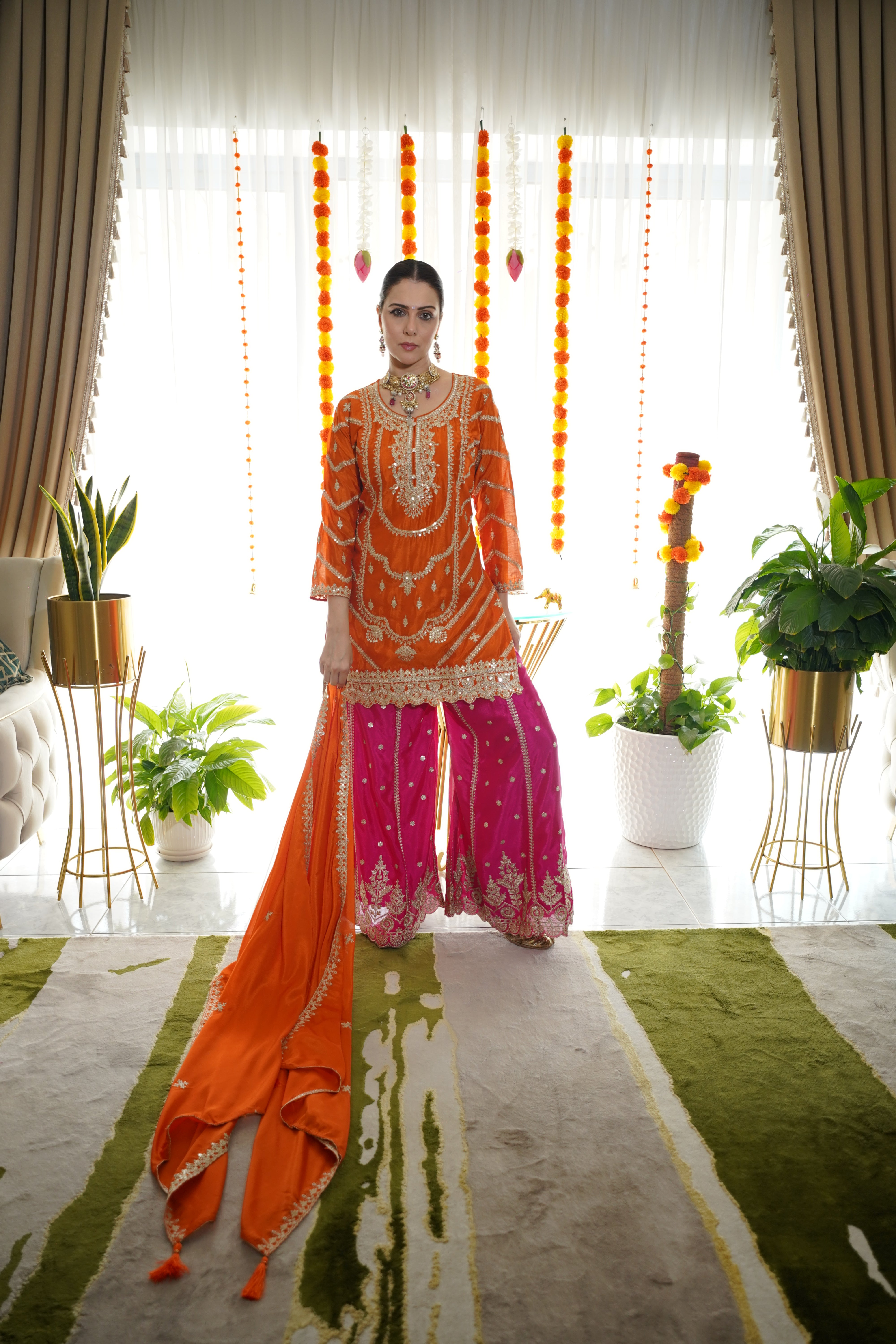 pure chinon silk..embroidered sharara set