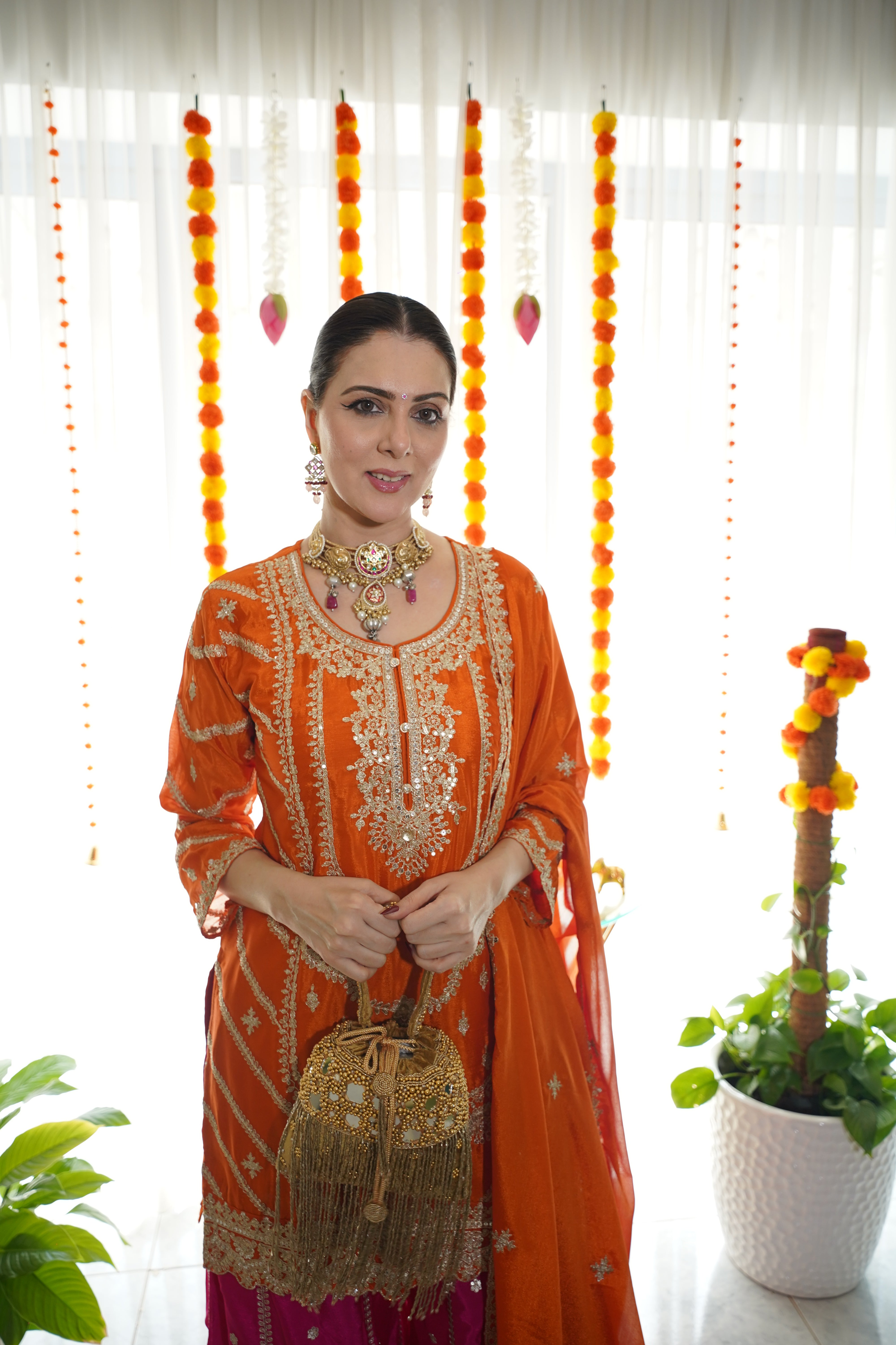 pure chinon silk..embroidered sharara set