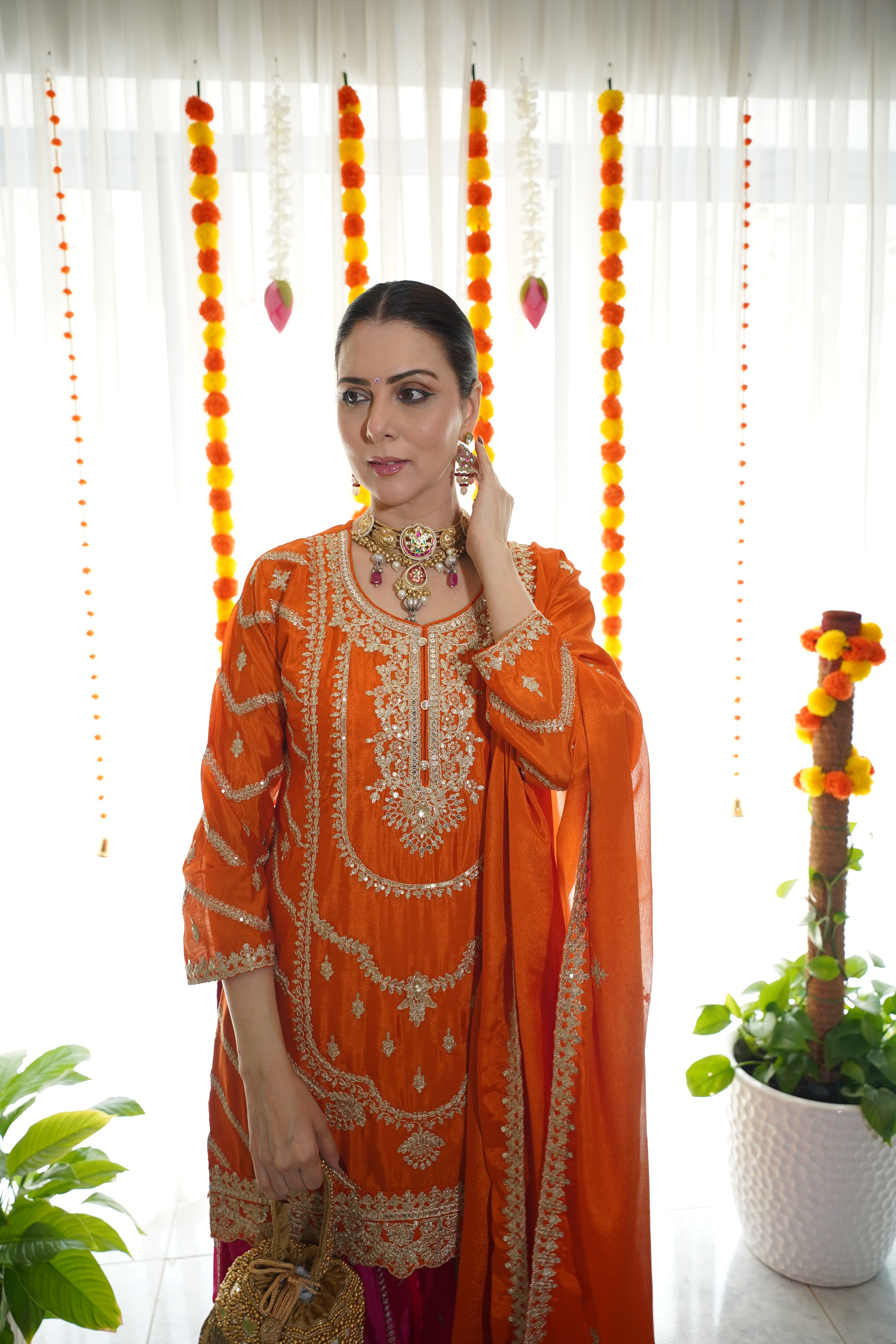 pure chinon silk..embroidered sharara set