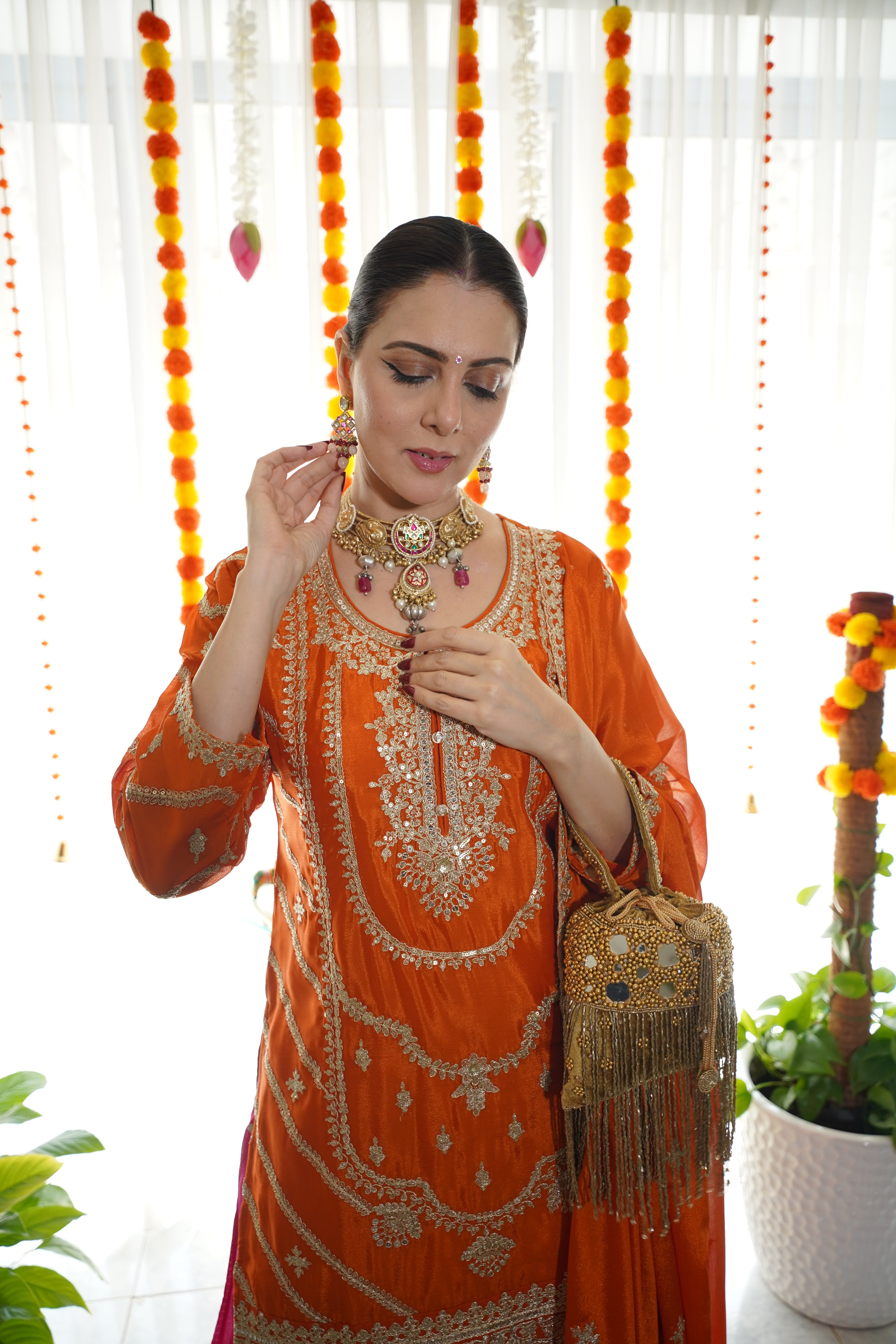 pure chinon silk..embroidered sharara set