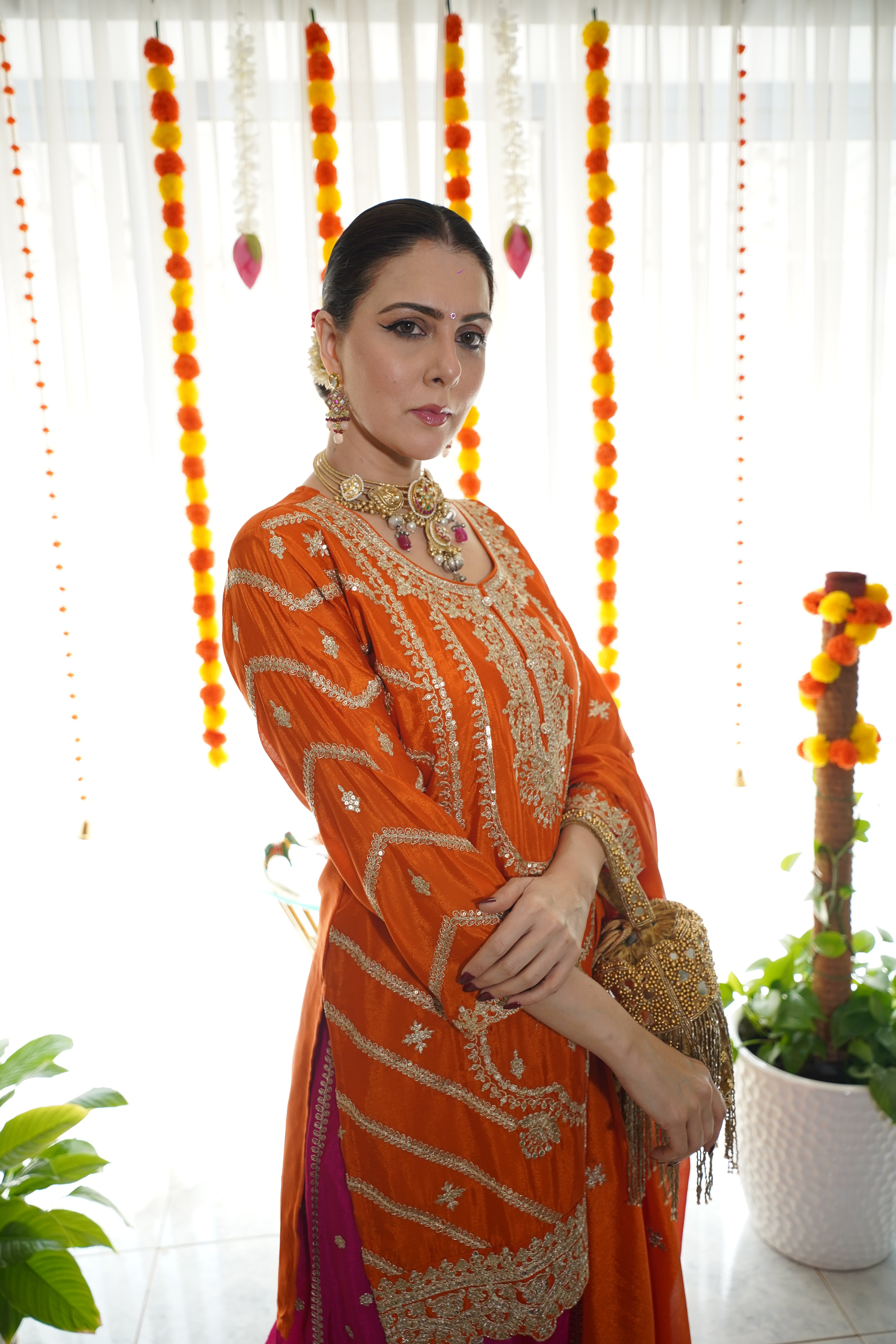 pure chinon silk..embroidered sharara set