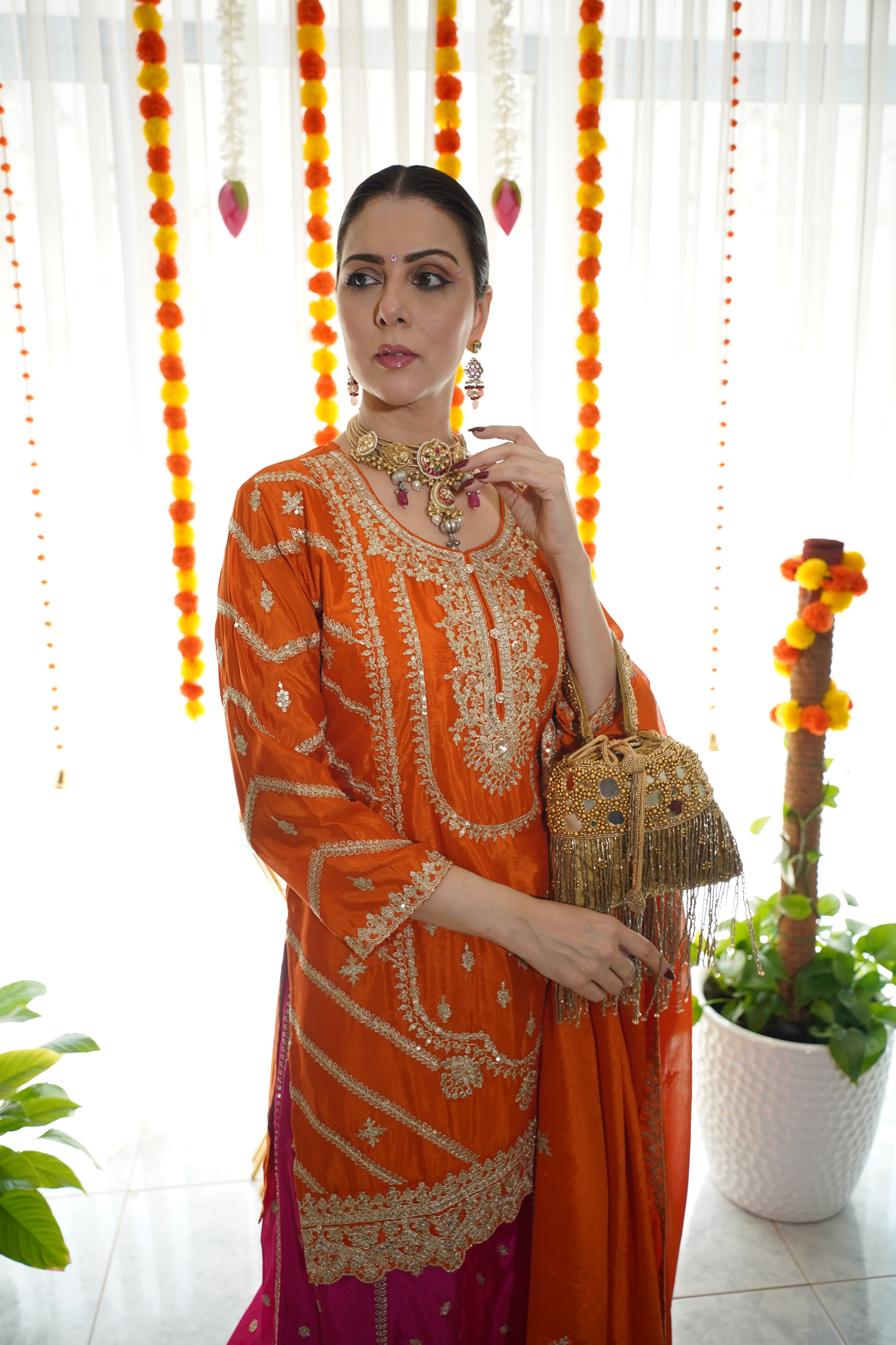 pure chinon silk..embroidered sharara set