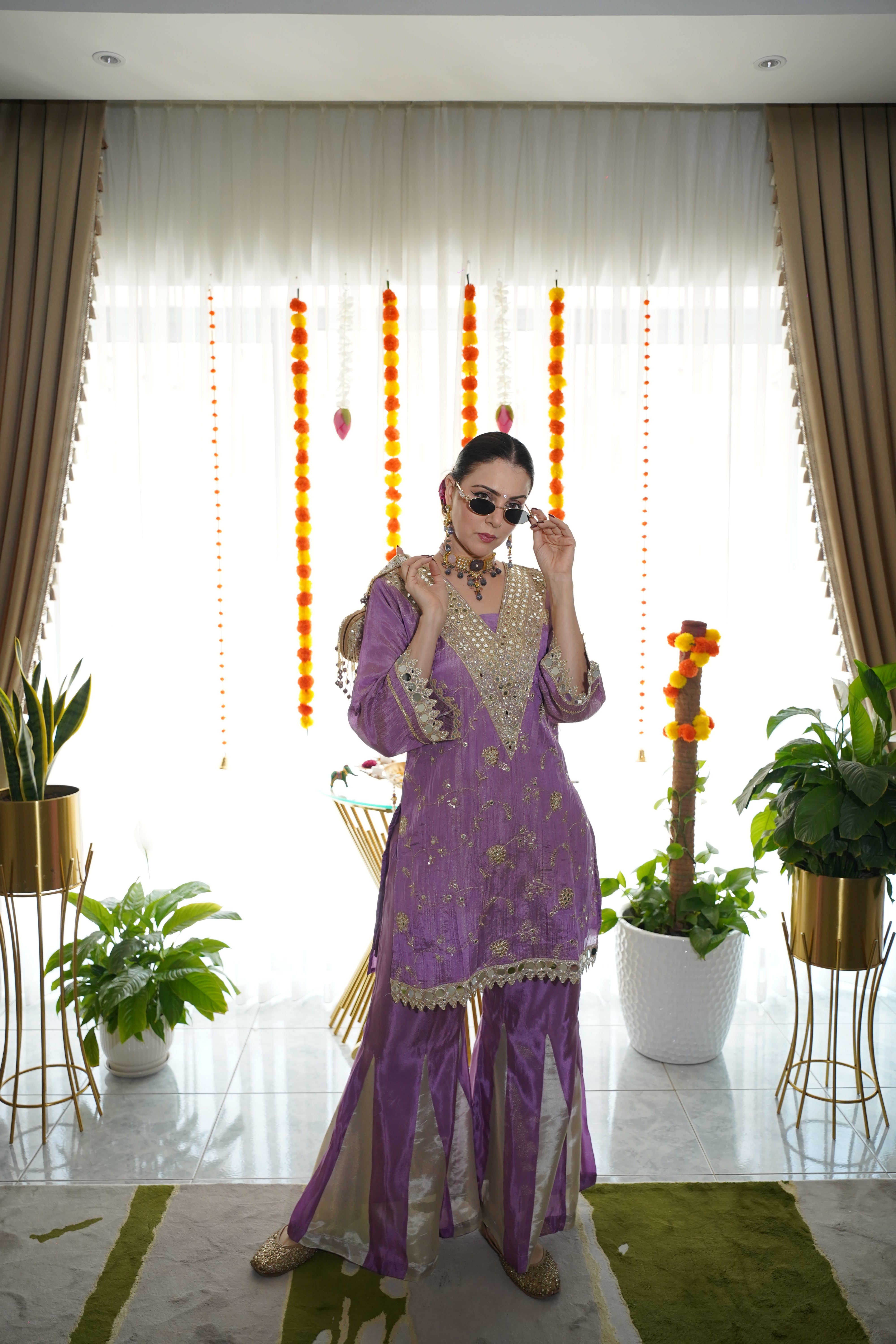 Shimmer Tissue Mirror Work Co-Ord Set