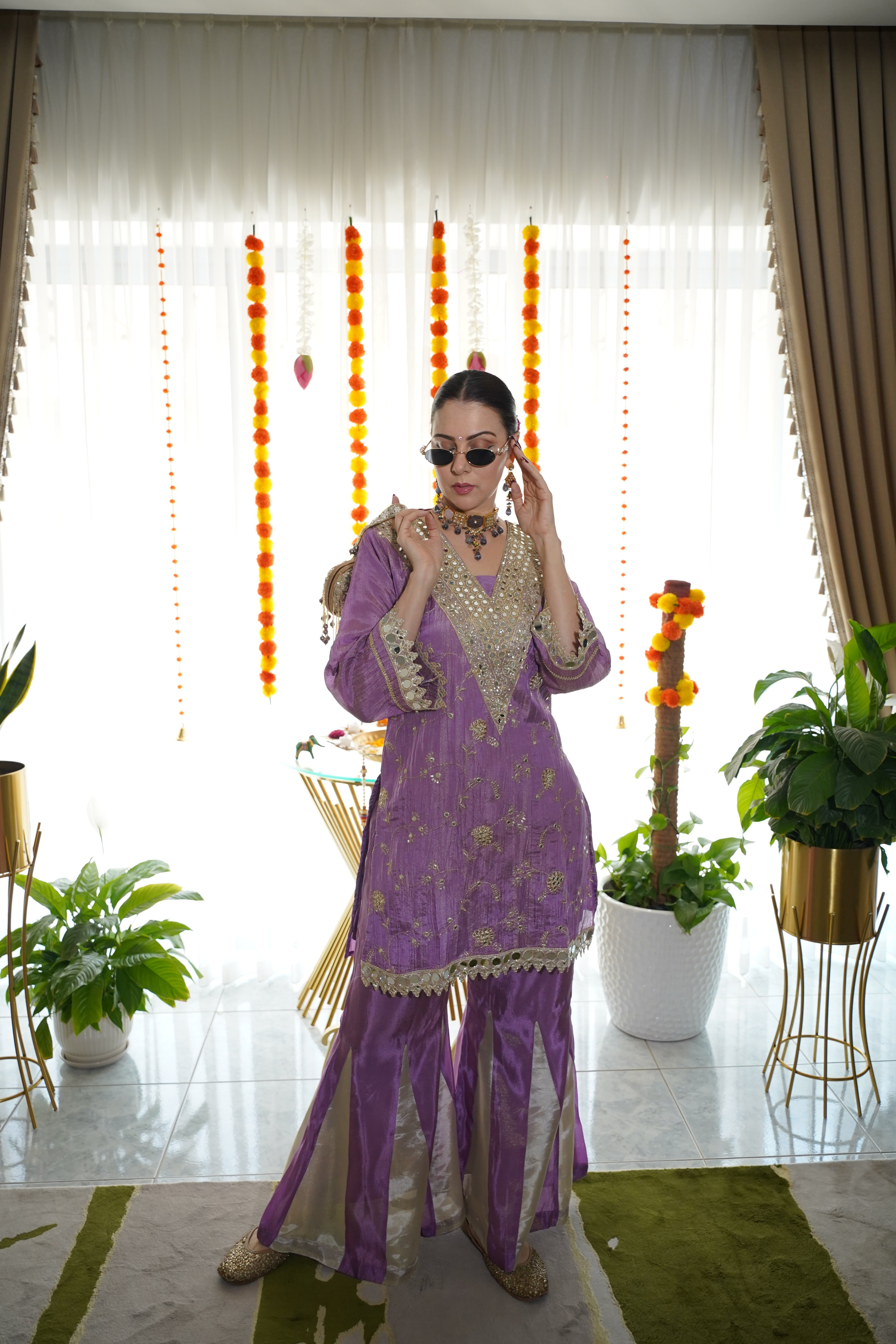 Shimmer Tissue Mirror Work Co-Ord Set