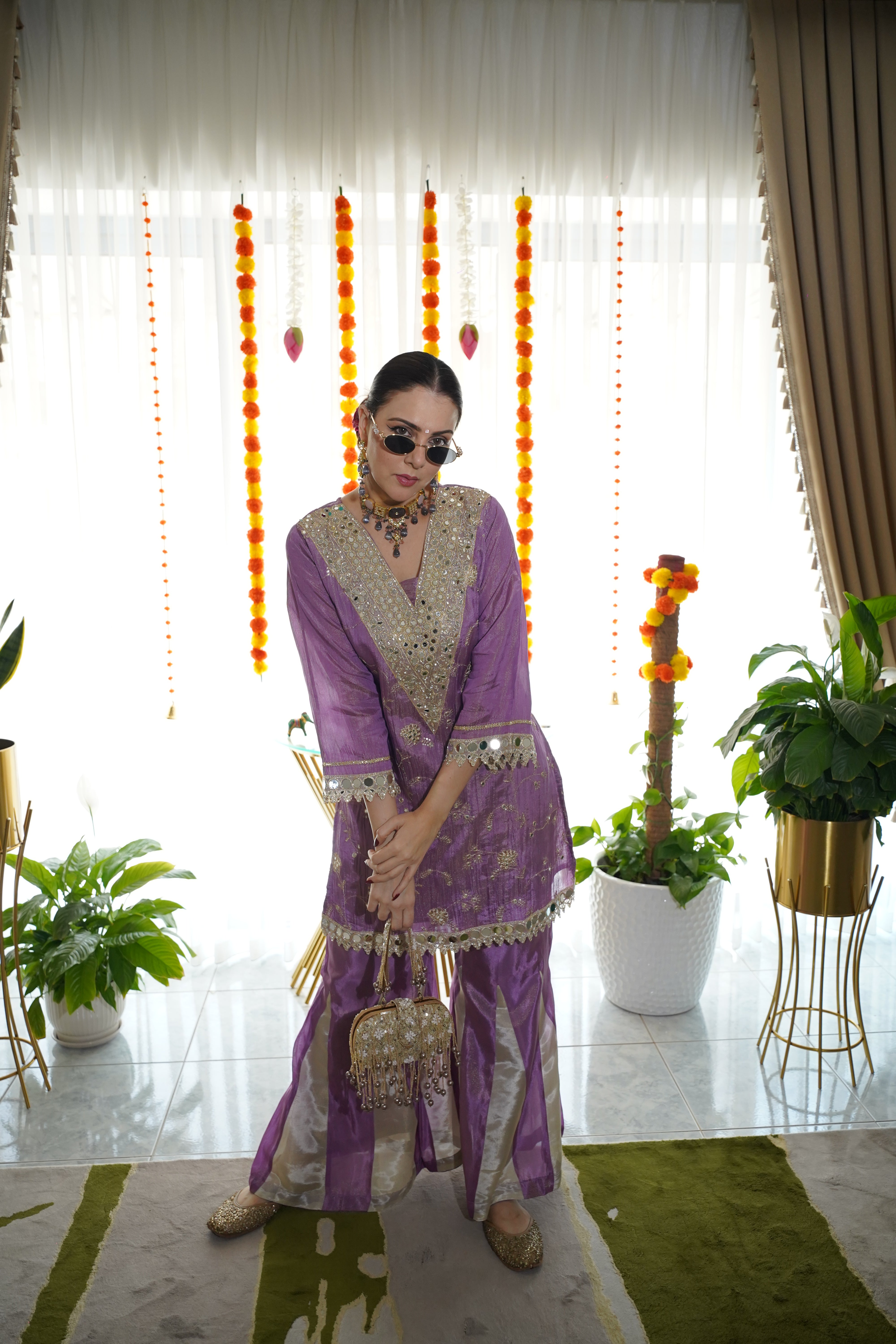 Shimmer Tissue Mirror Work Co-Ord Set