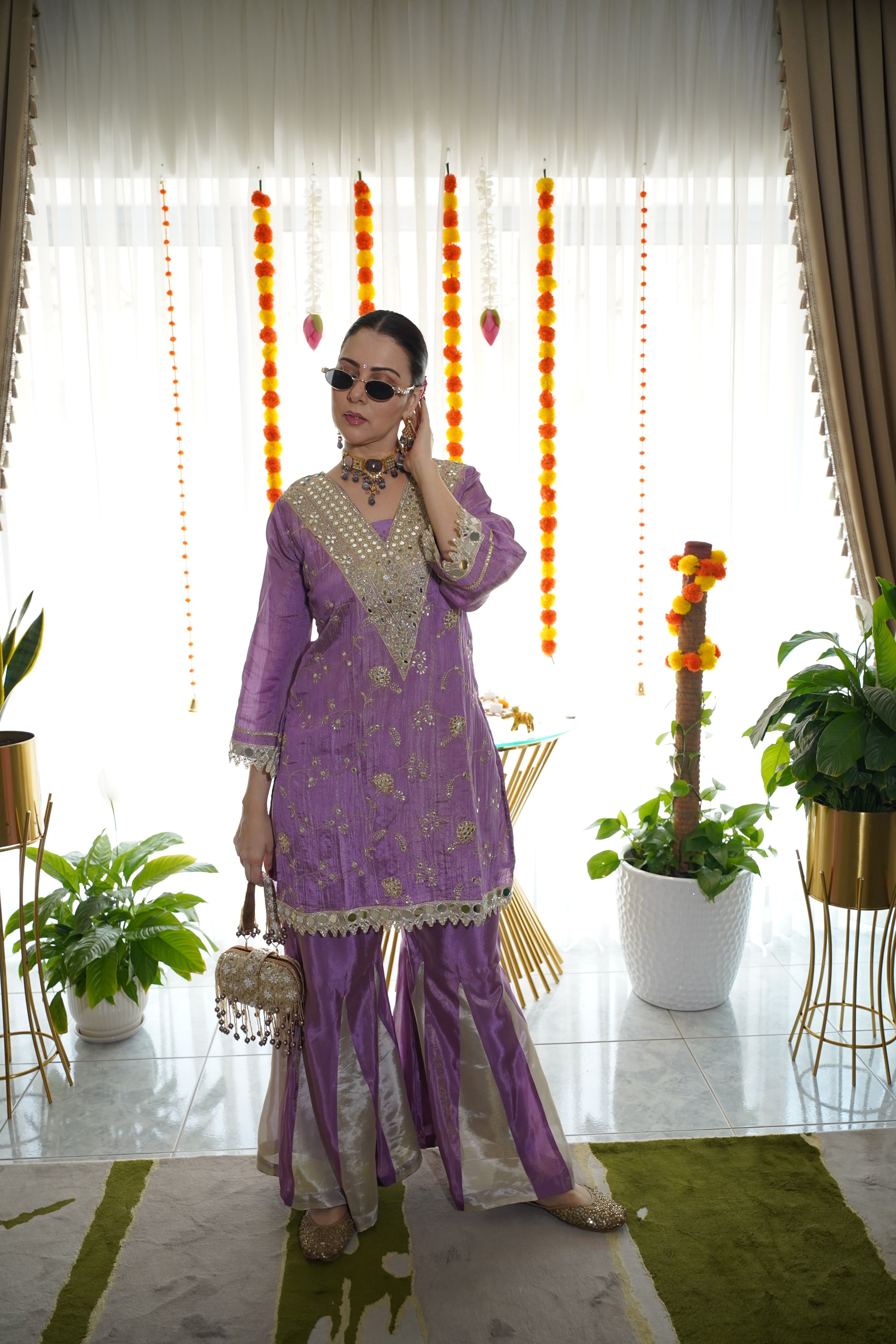 Shimmer Tissue Mirror Work Co-Ord Set