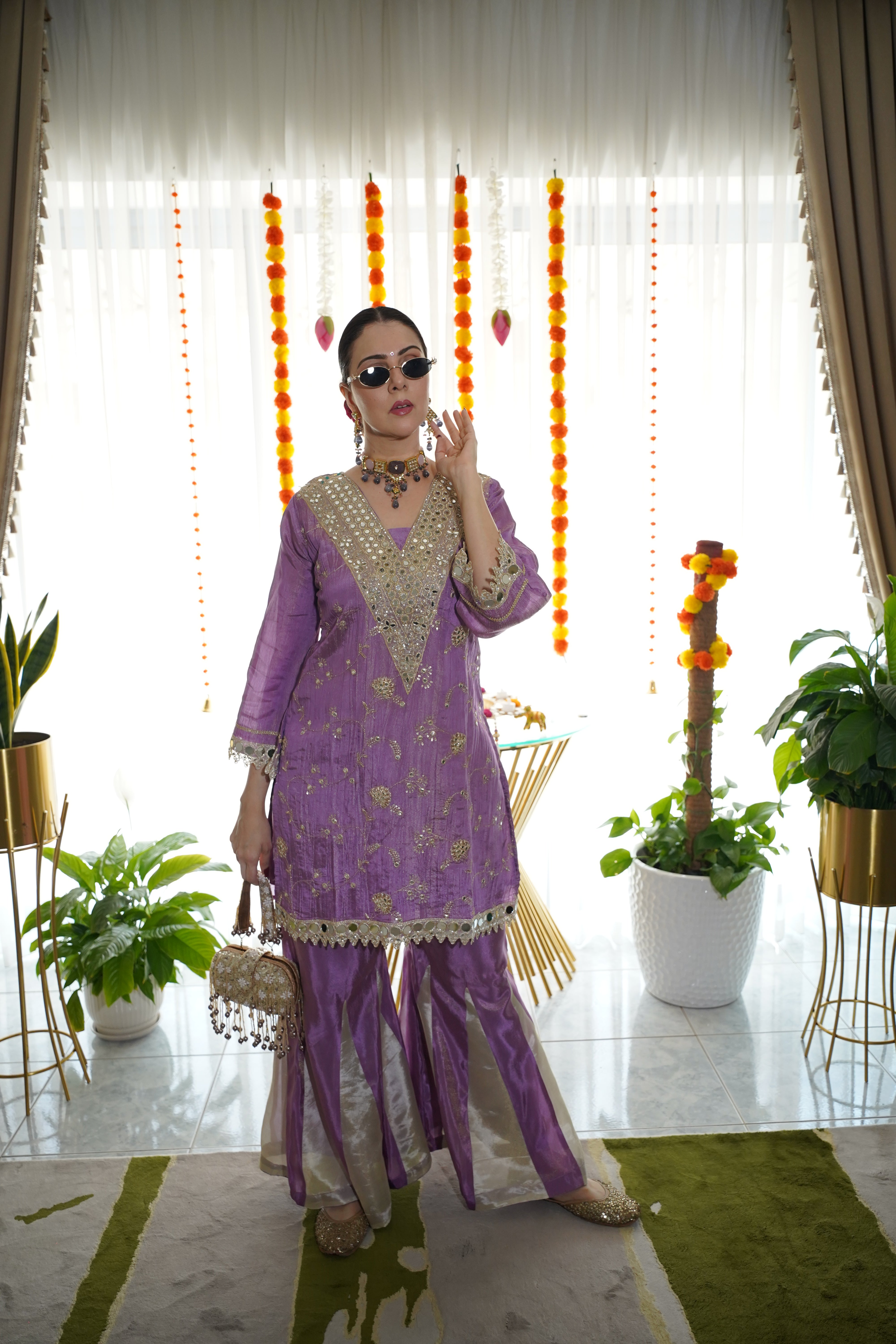 Shimmer Tissue Mirror Work Co-Ord Set