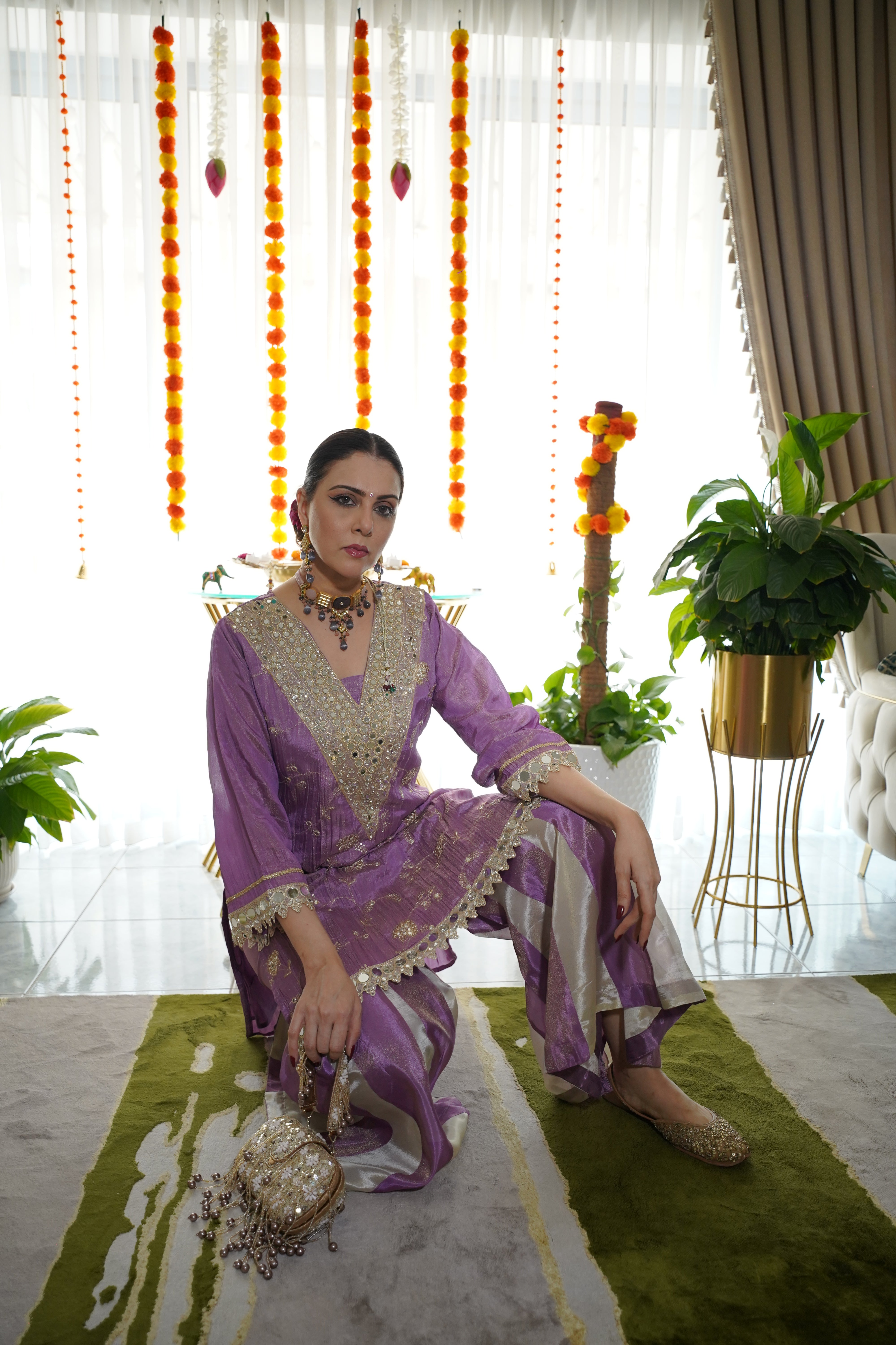 Shimmer Tissue Mirror Work Co-Ord Set