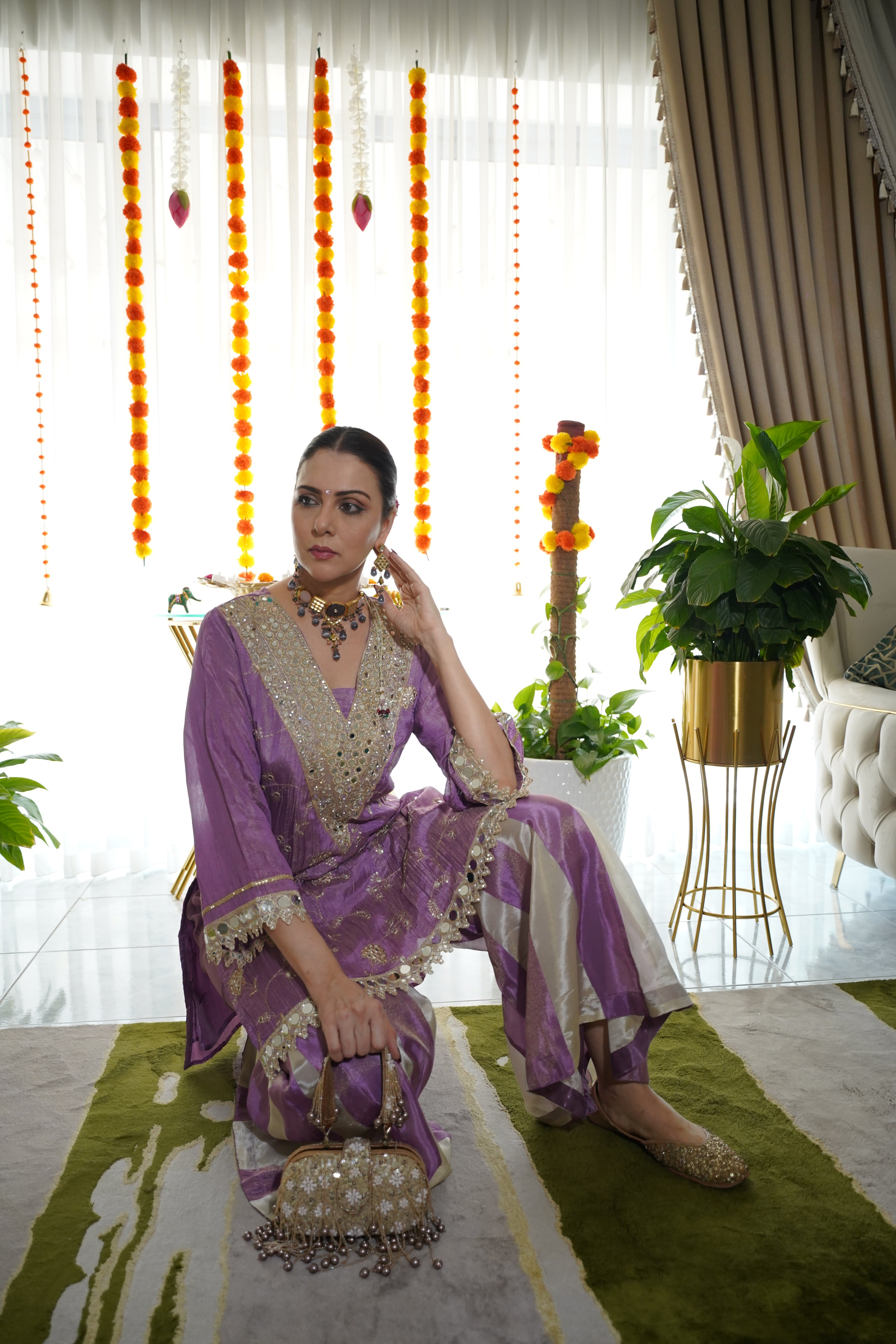 Shimmer Tissue Mirror Work Co-Ord Set