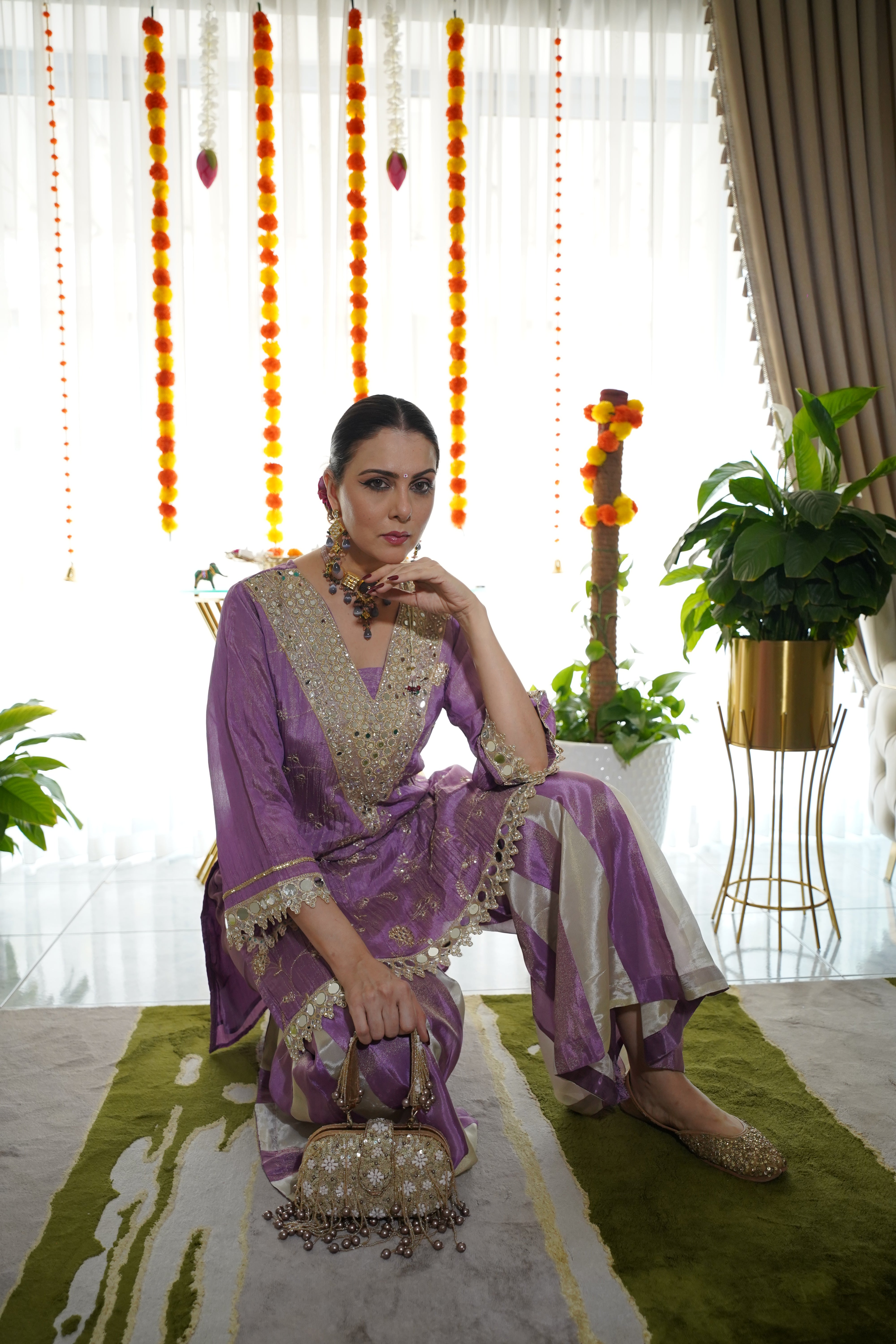 Shimmer Tissue Mirror Work Co-Ord Set