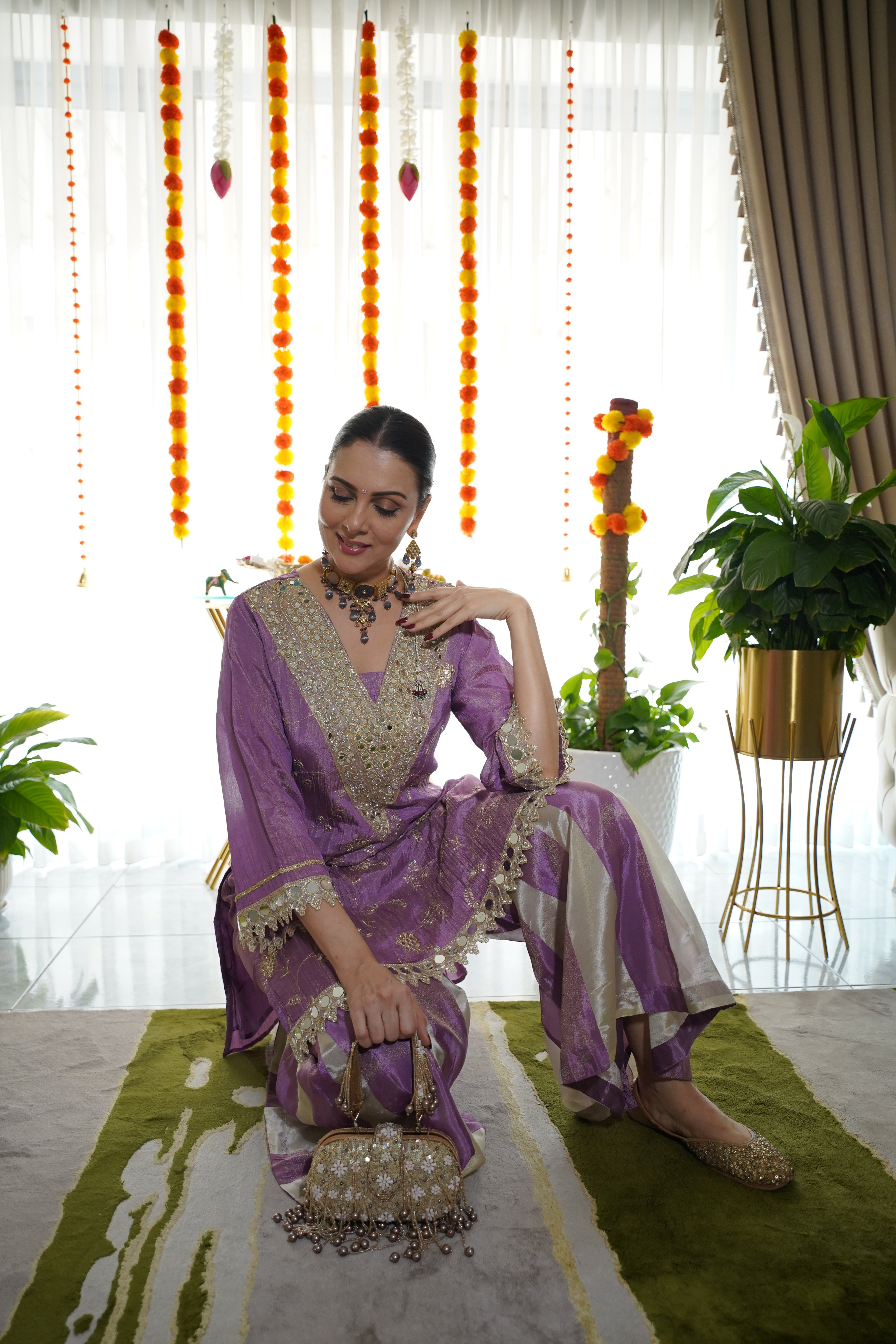 Shimmer Tissue Mirror Work Co-Ord Set