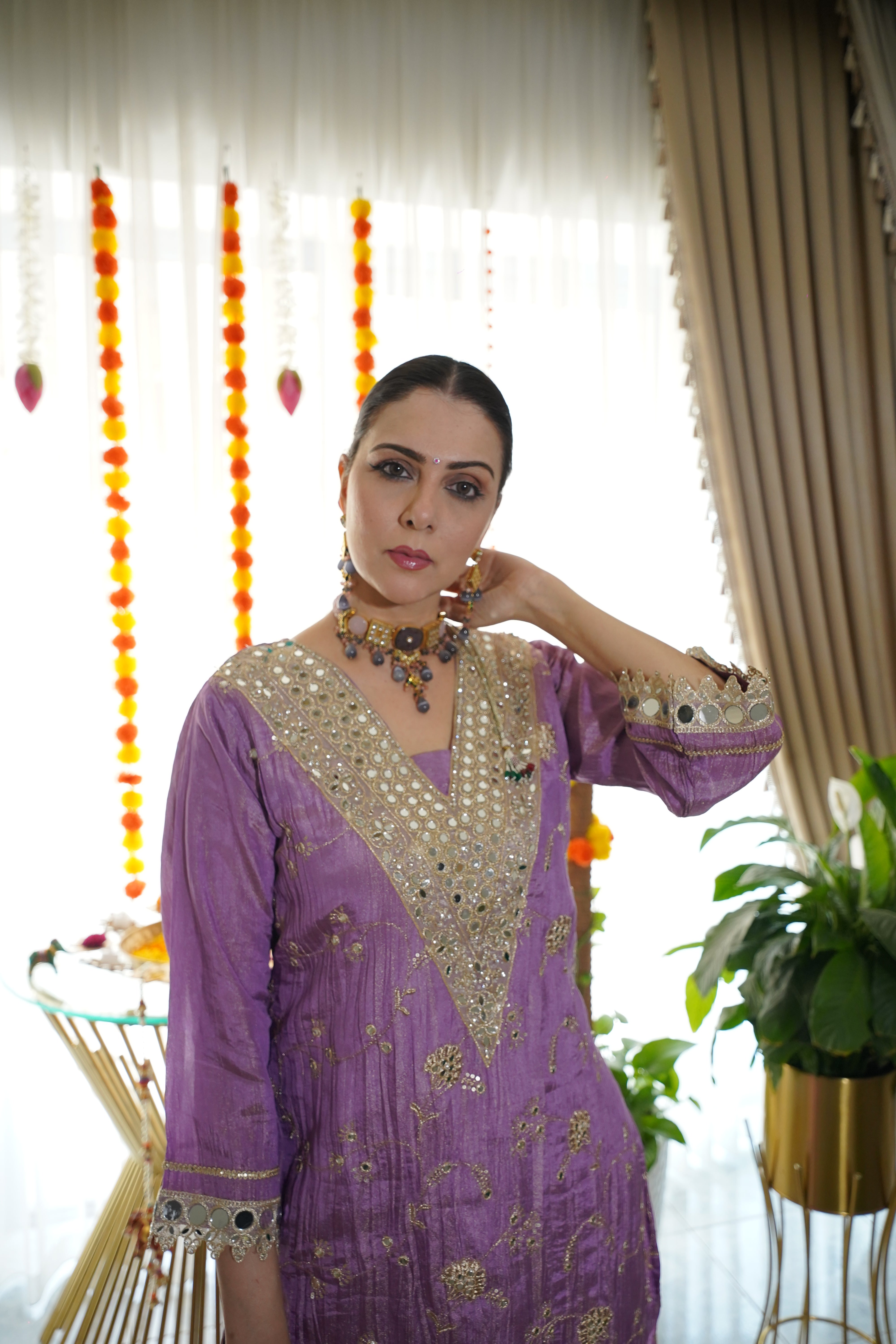 Shimmer Tissue Mirror Work Co-Ord Set