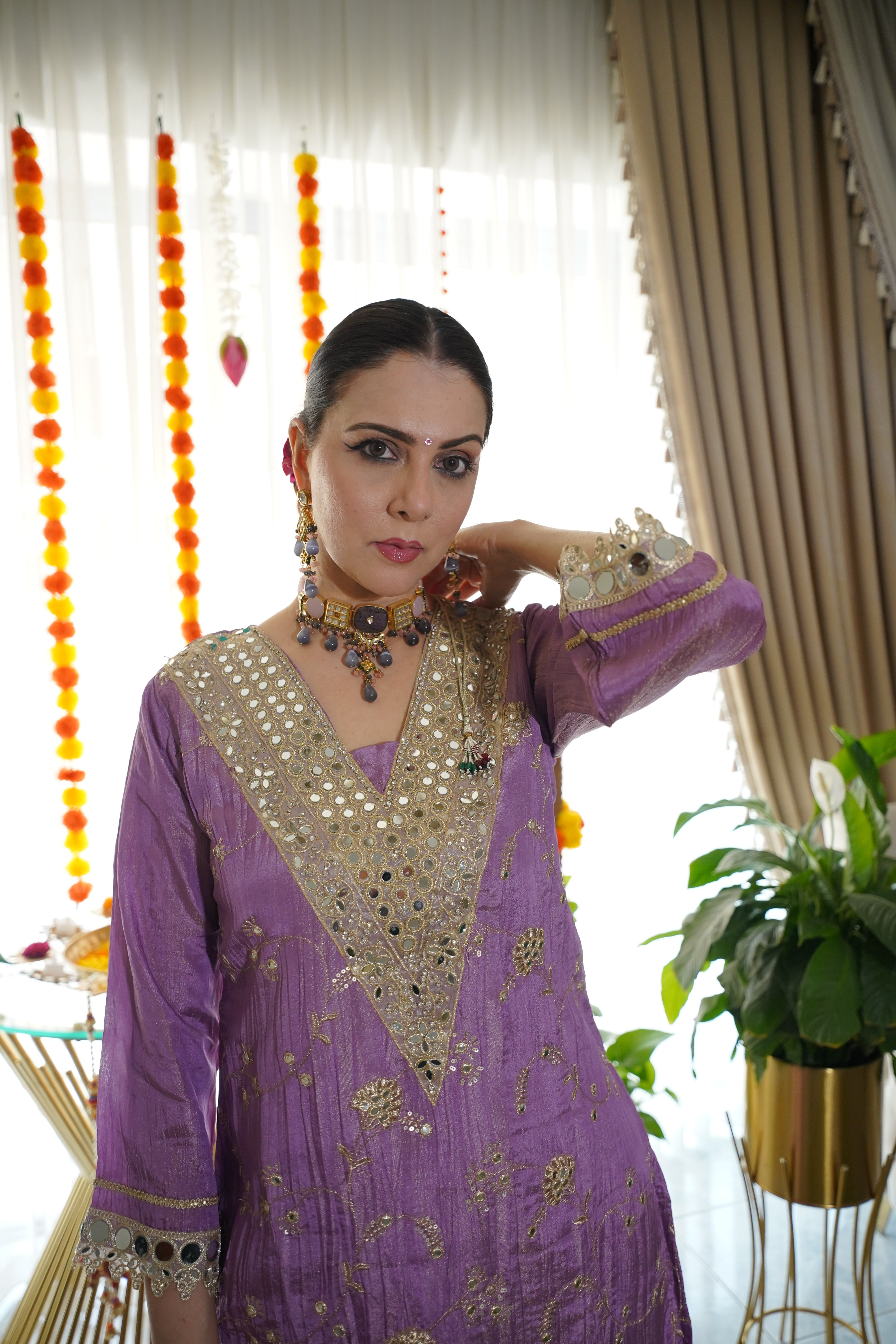 Shimmer Tissue Mirror Work Co-Ord Set