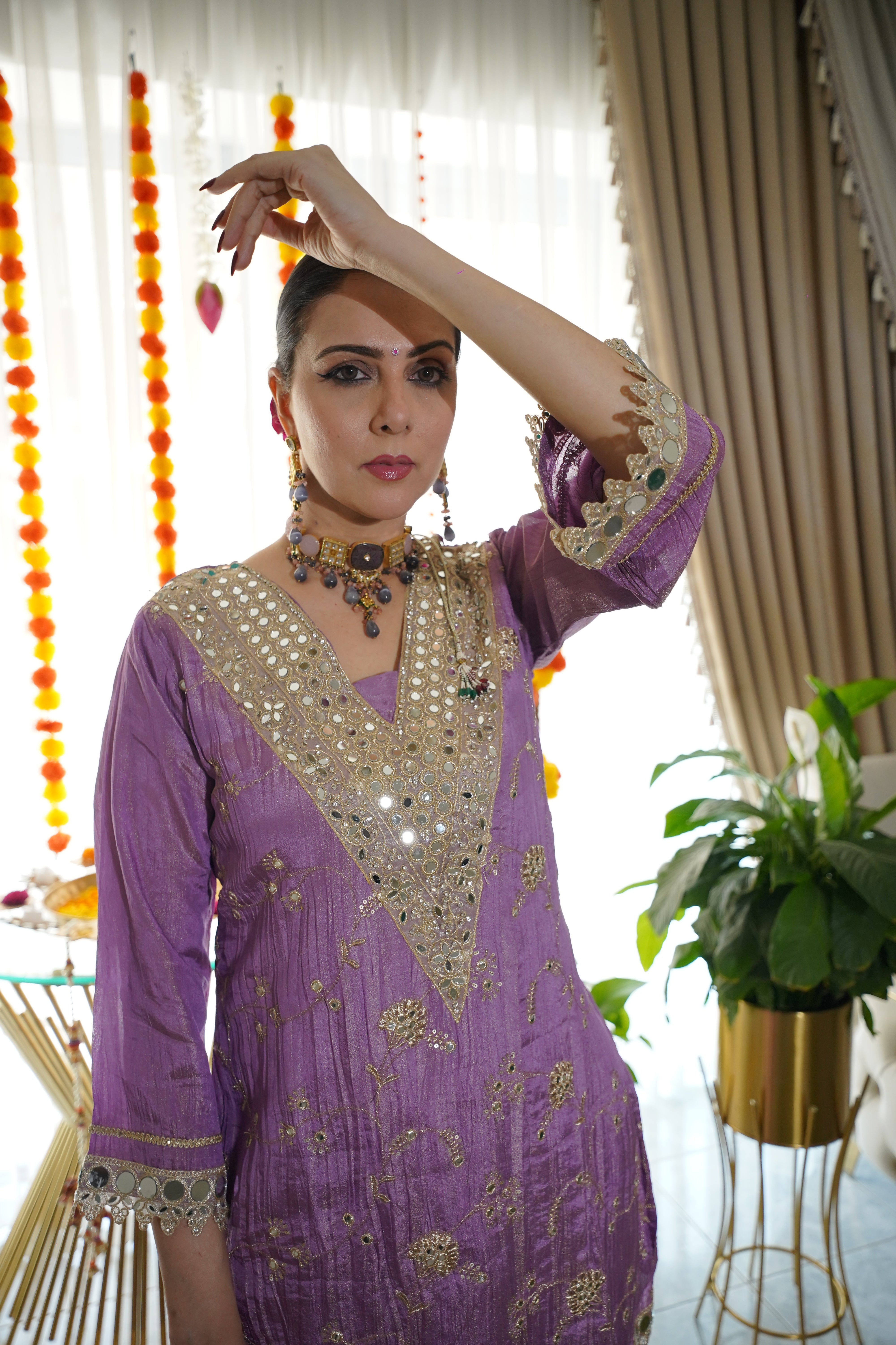 Shimmer Tissue Mirror Work Co-Ord Set