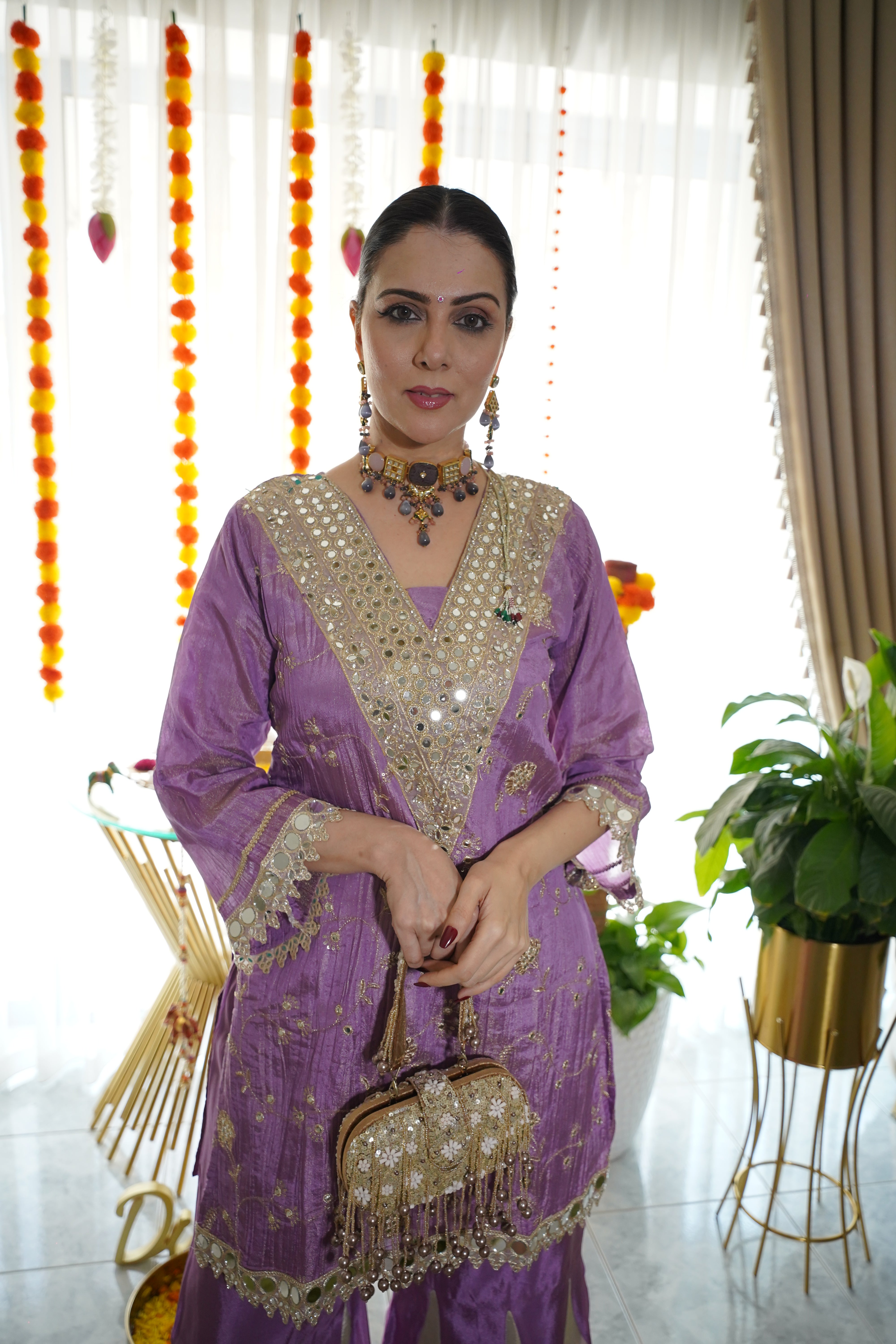 Shimmer Tissue Mirror Work Co-Ord Set