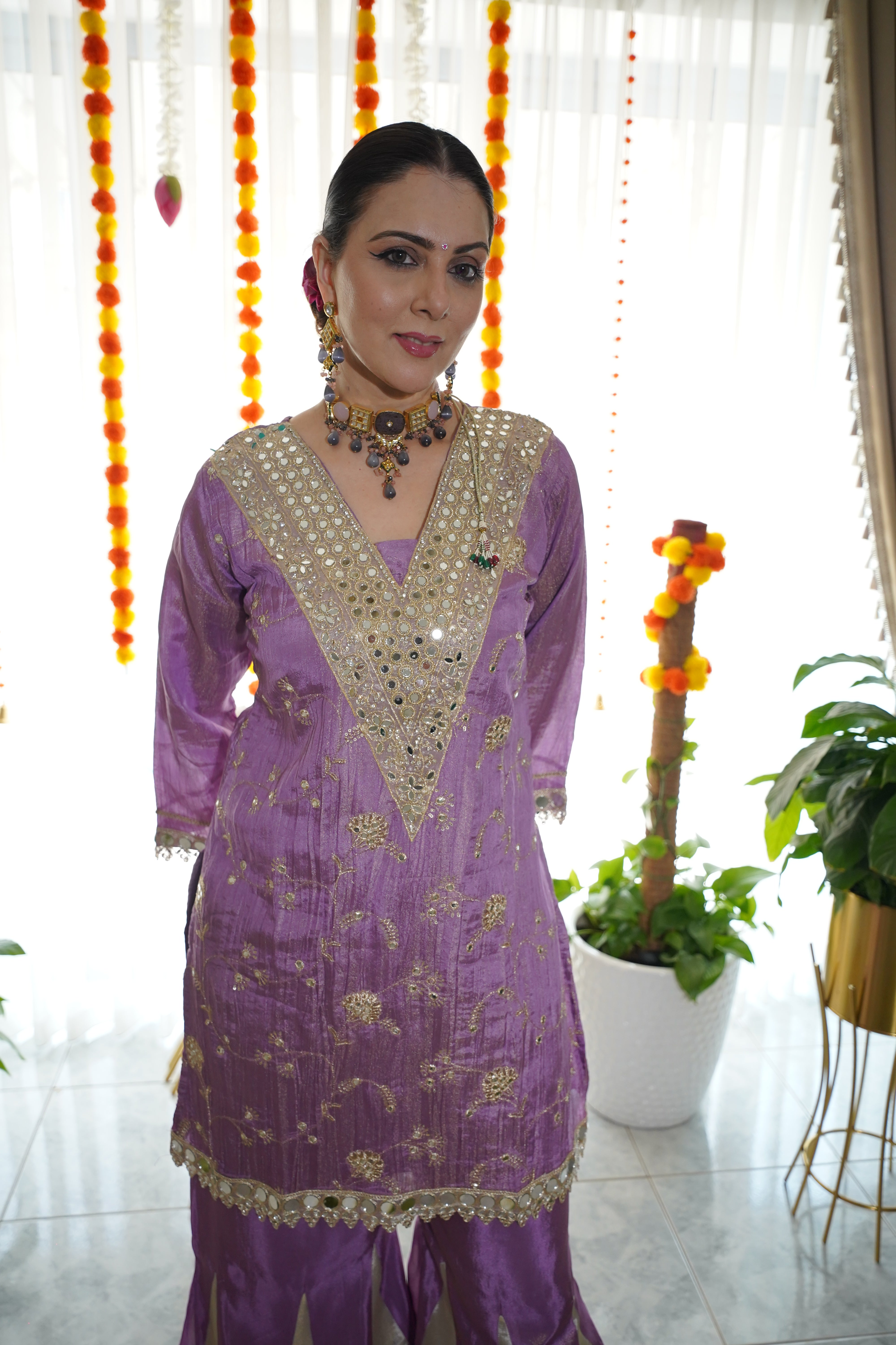 Shimmer Tissue Mirror Work Co-Ord Set