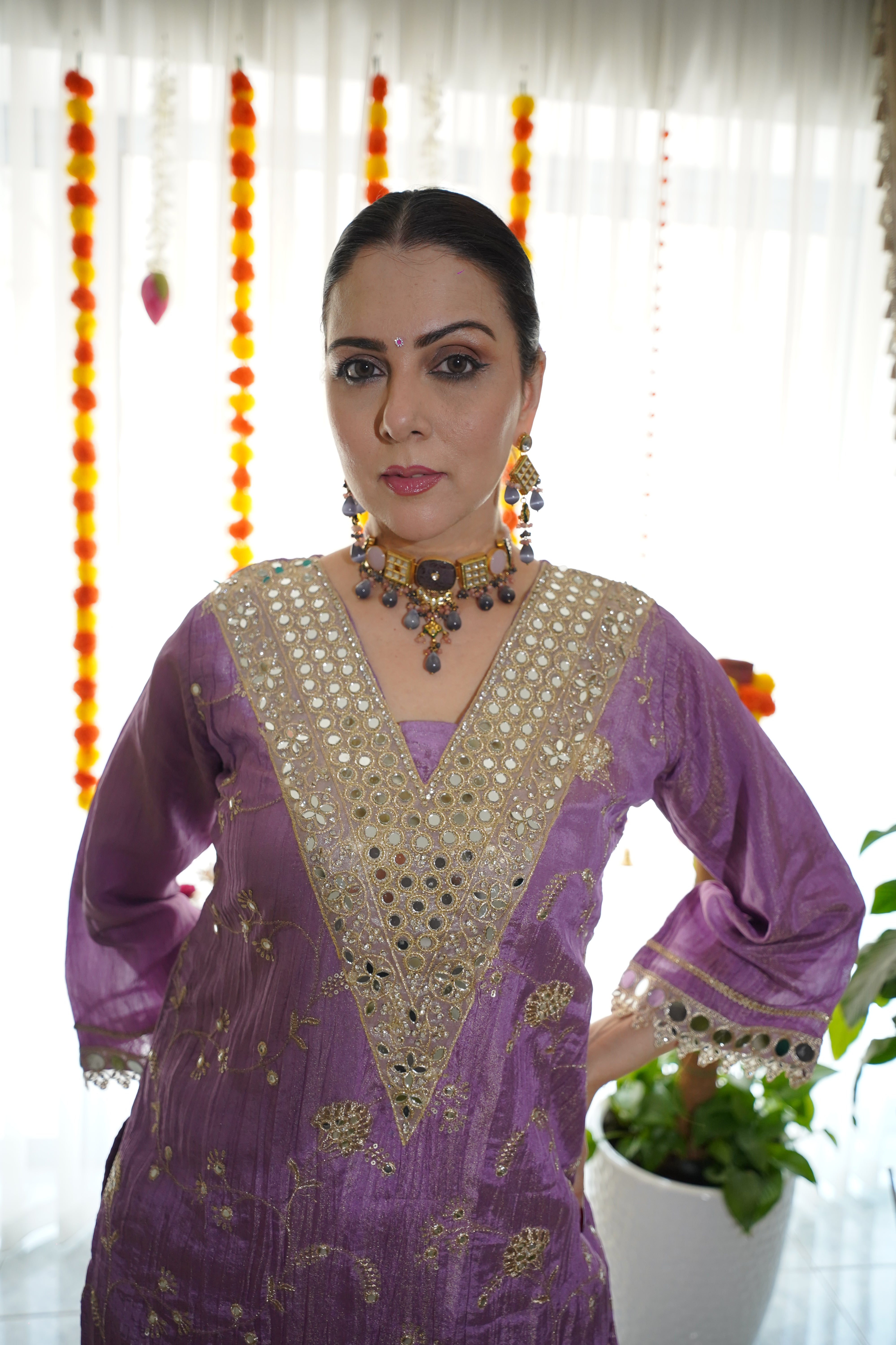 Shimmer Tissue Mirror Work Co-Ord Set