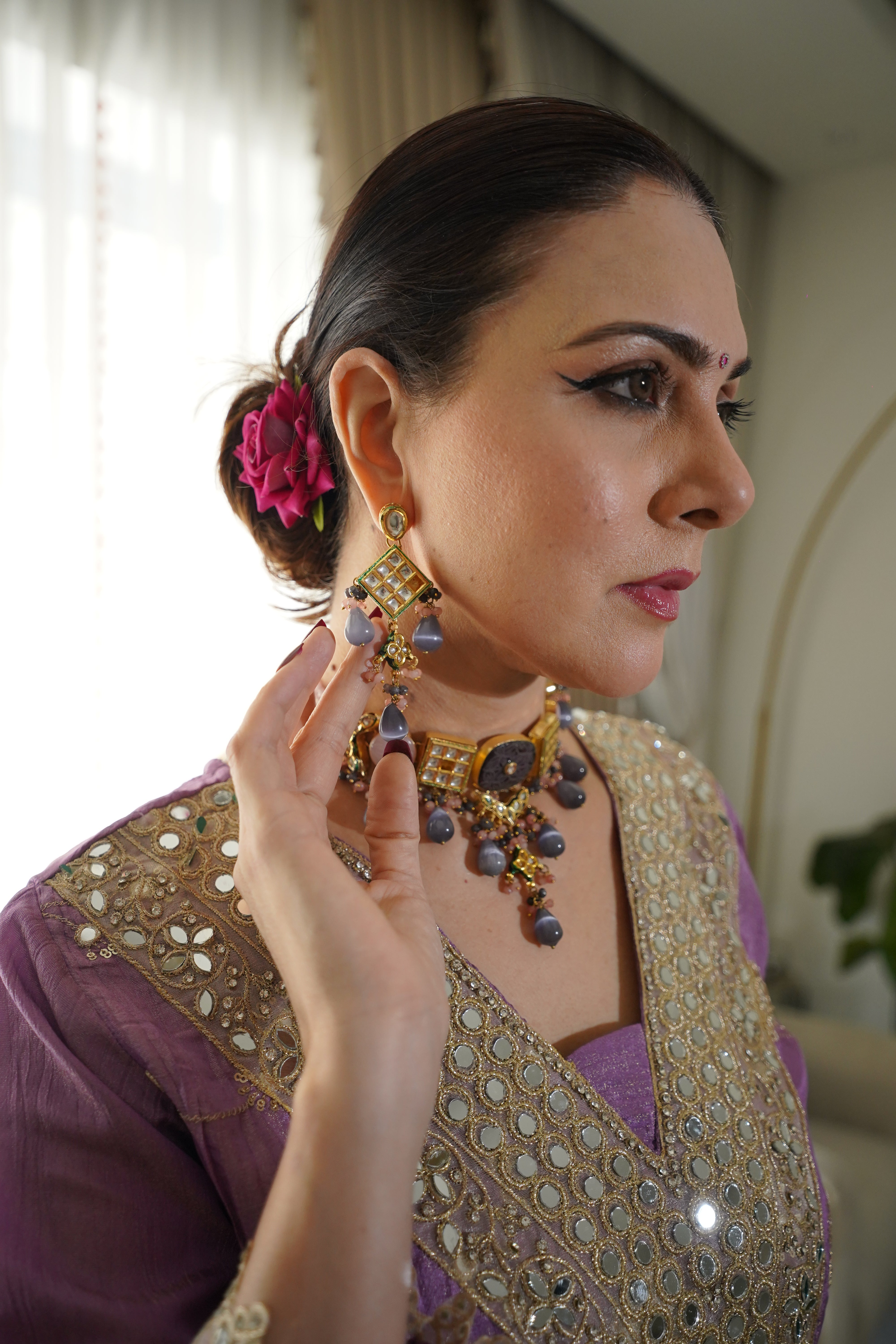 Shimmer Tissue Mirror Work Co-Ord Set