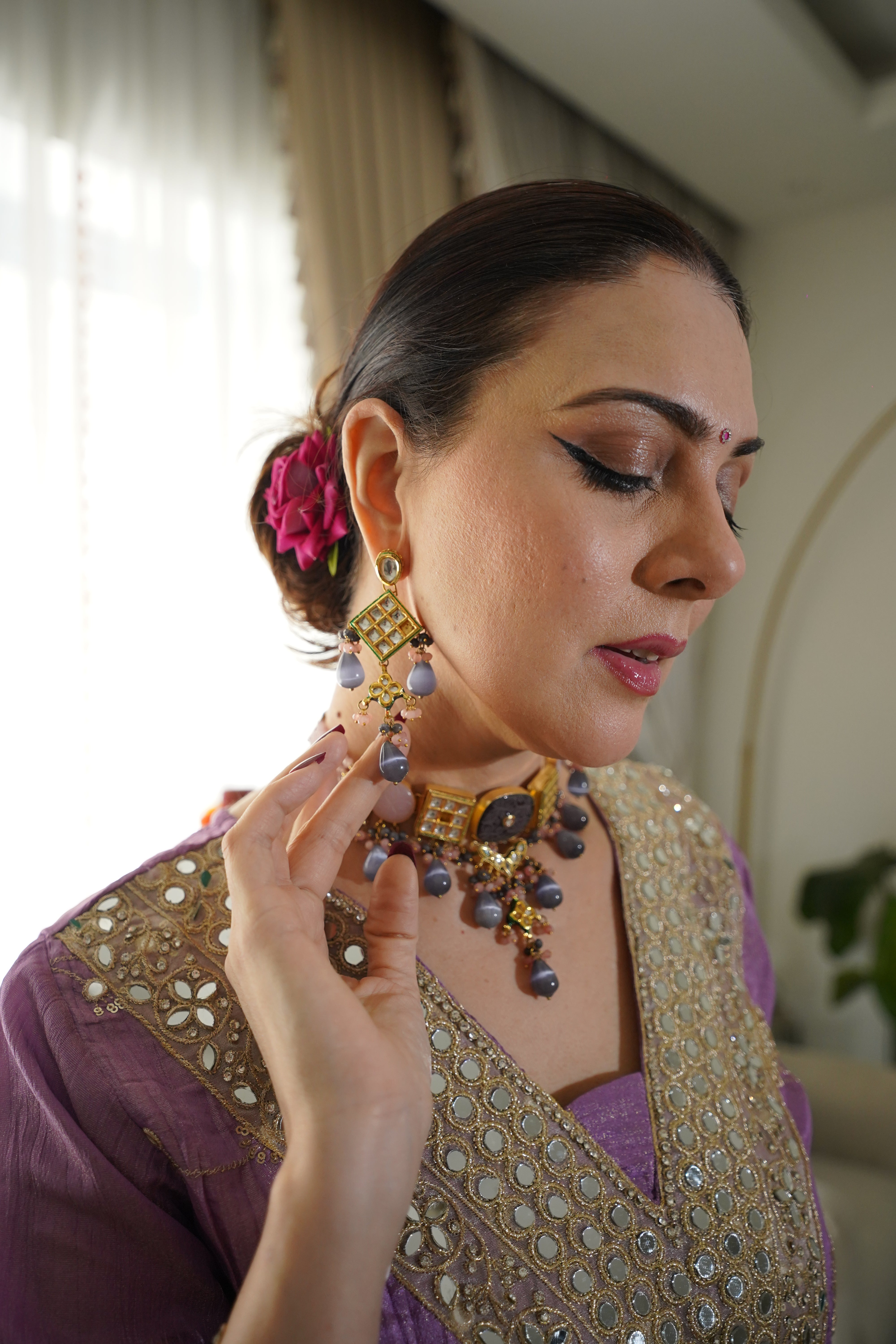 Shimmer Tissue Mirror Work Co-Ord Set