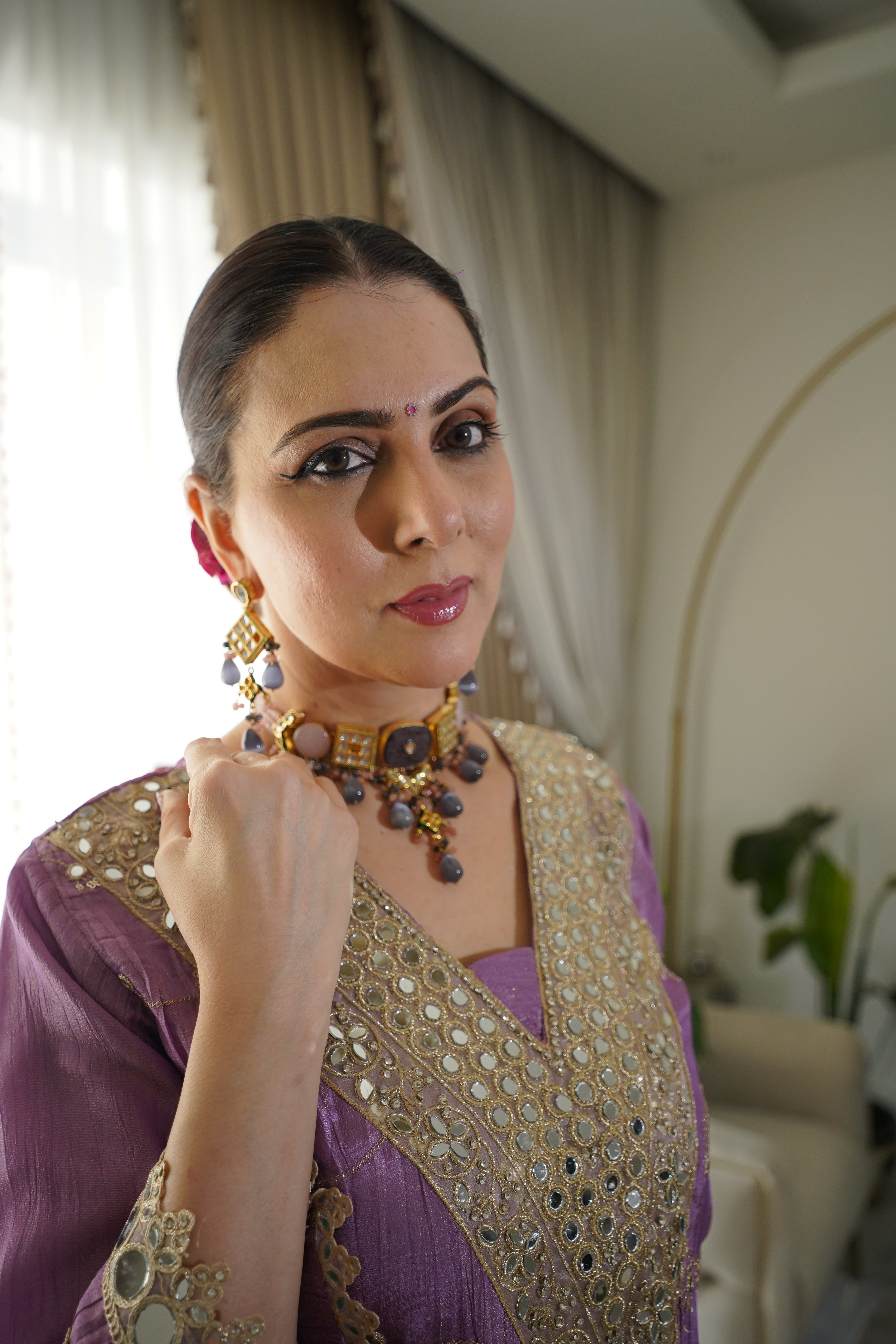 Shimmer Tissue Mirror Work Co-Ord Set