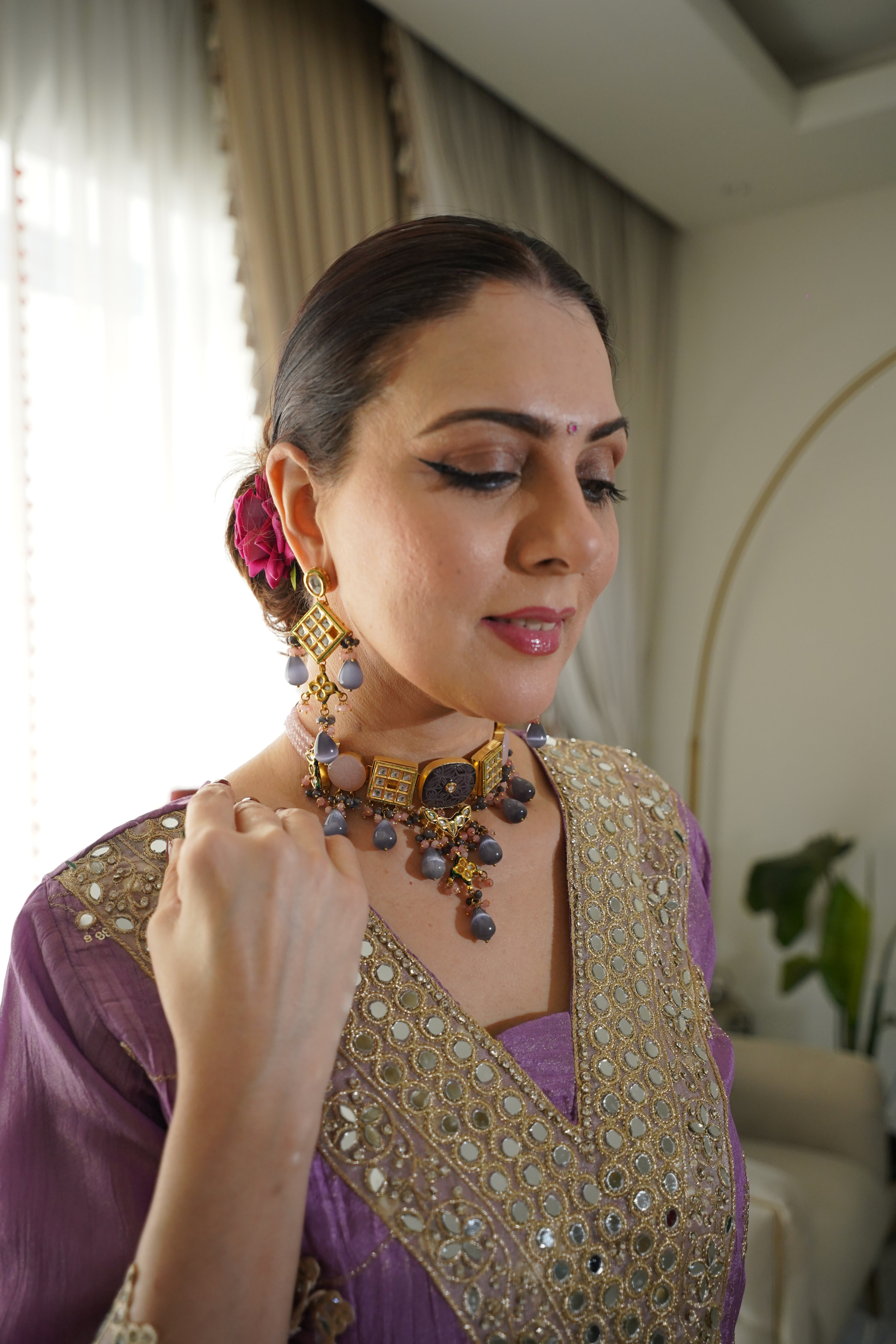 Shimmer Tissue Mirror Work Co-Ord Set