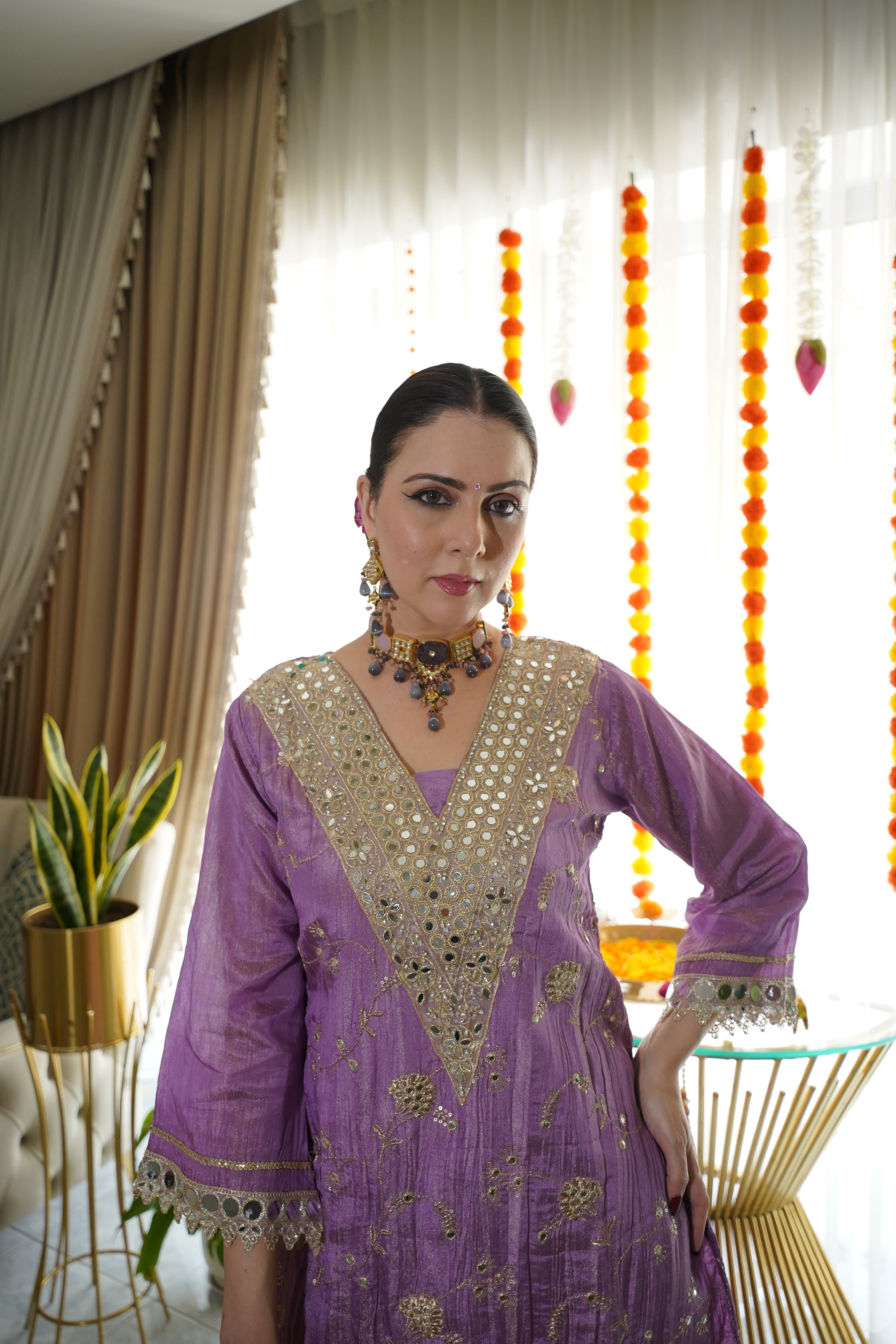 Shimmer Tissue Mirror Work Co-Ord Set