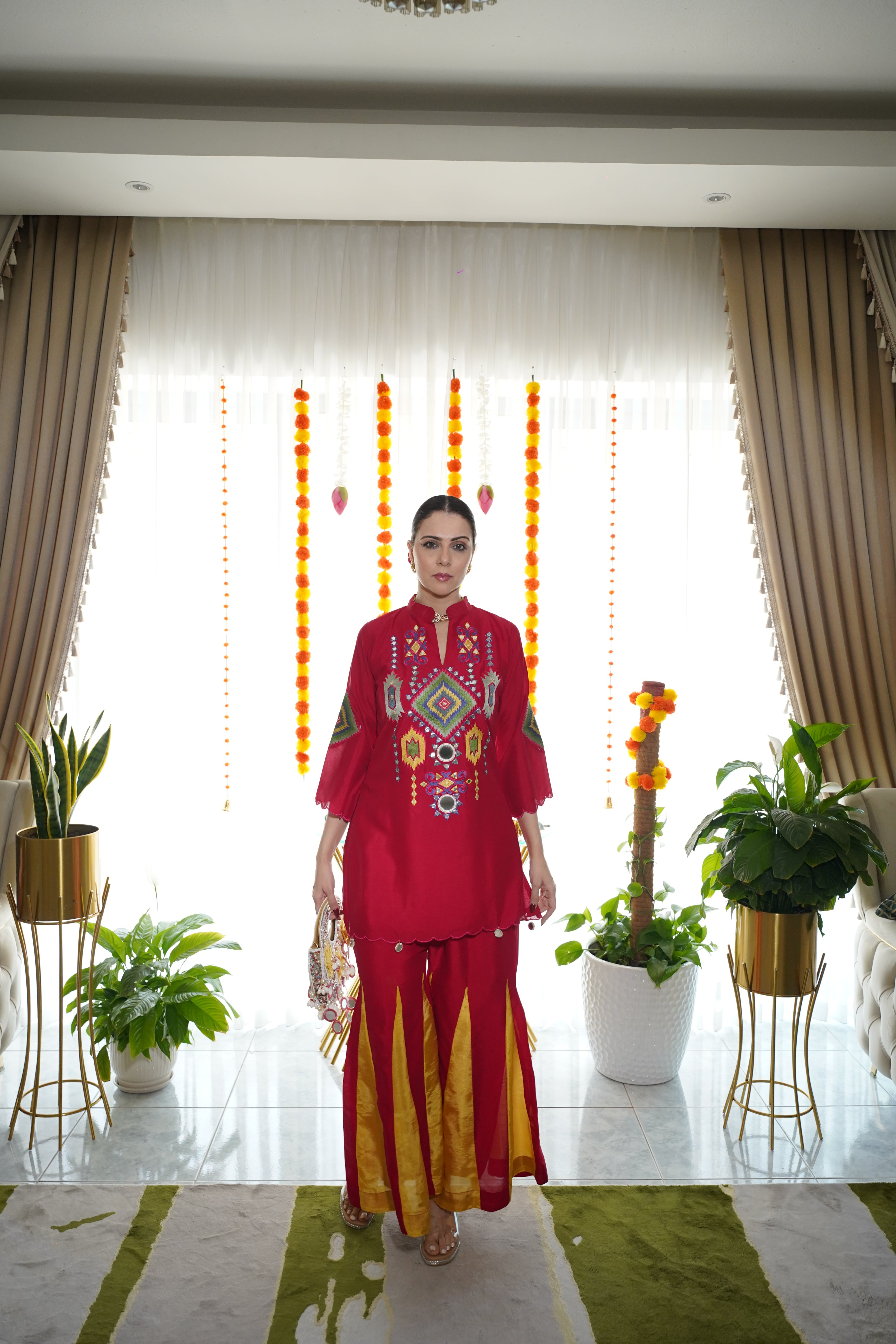 cotton silk , embroidered co ord set