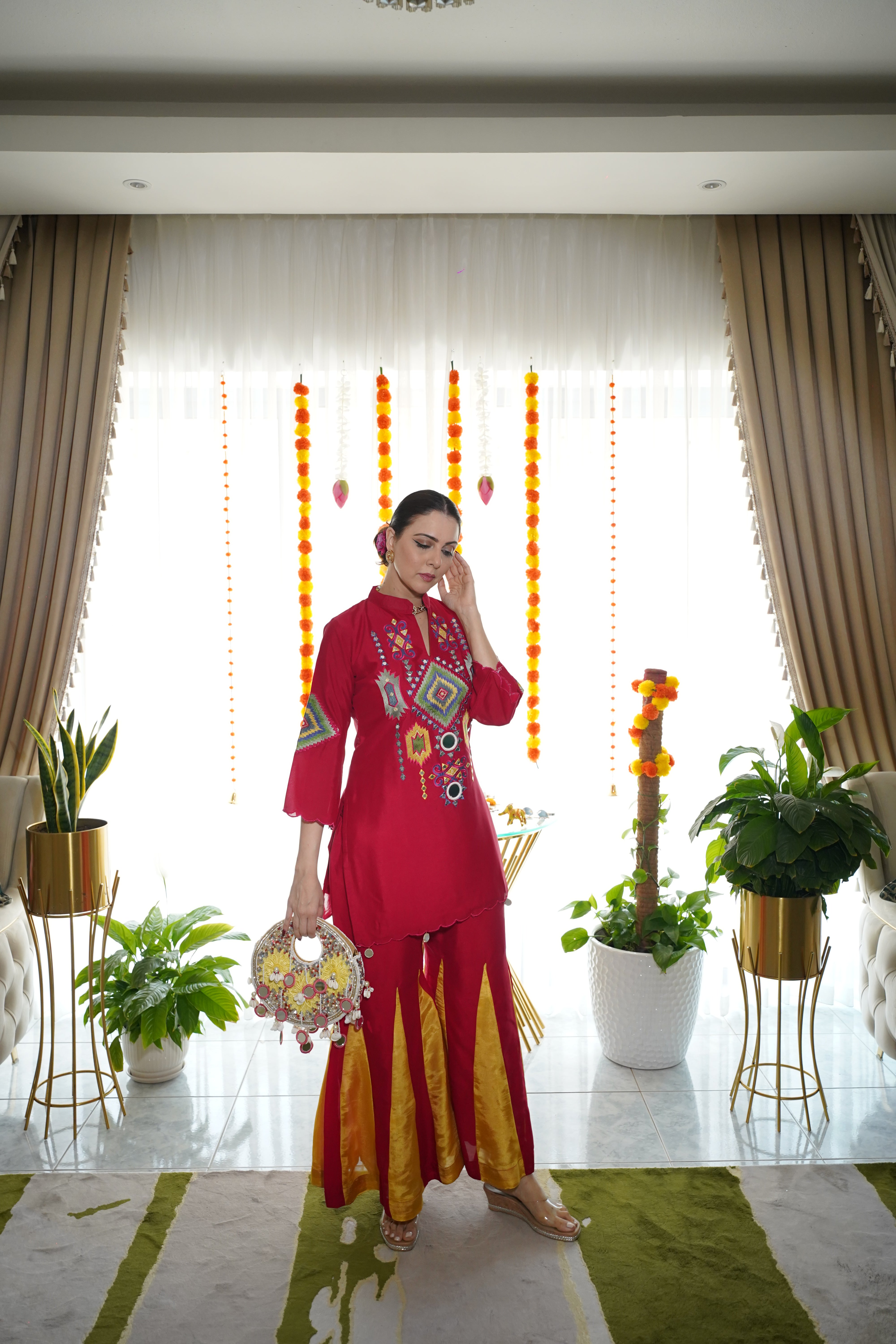 cotton silk , embroidered co ord set