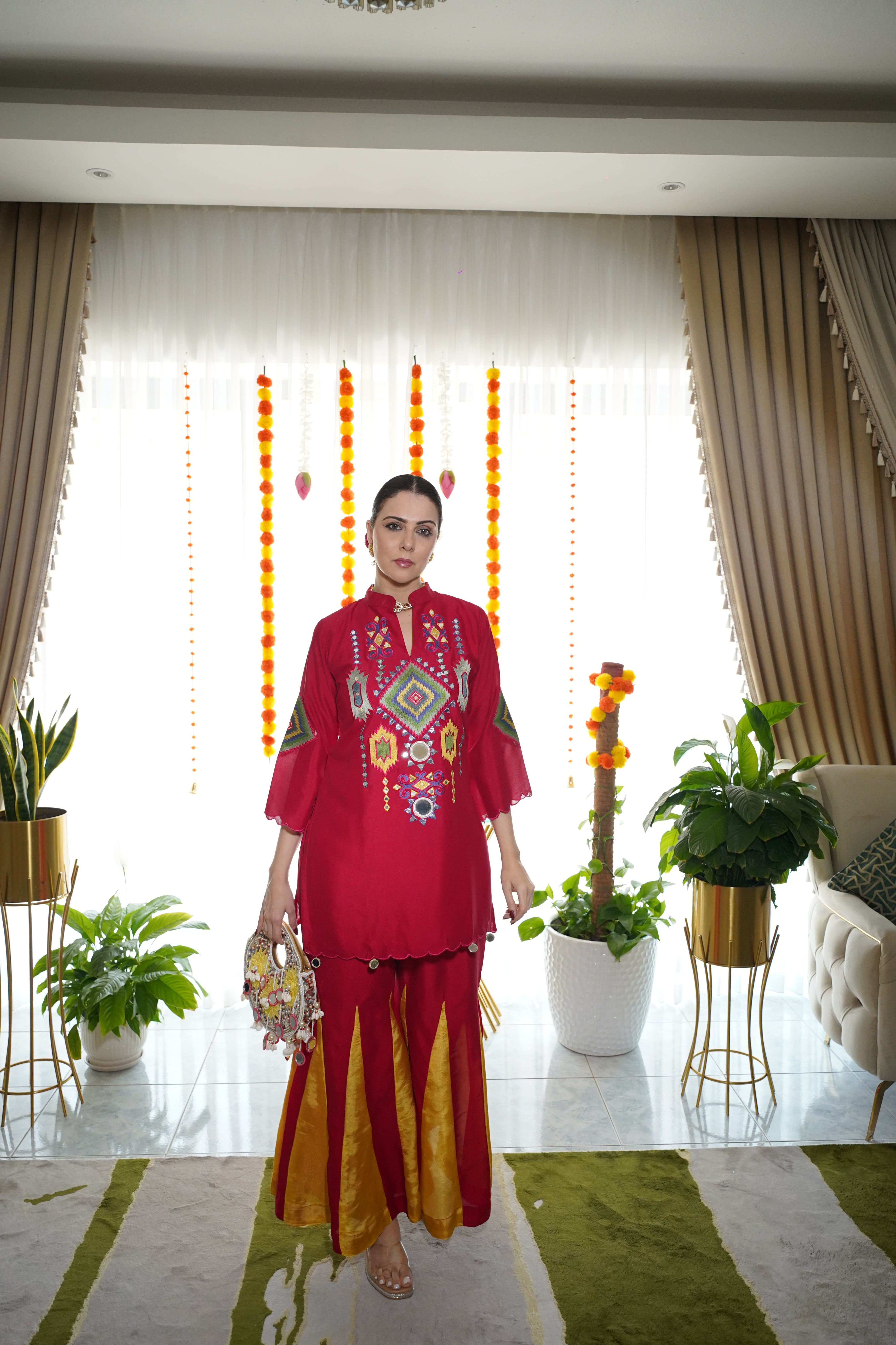 cotton silk , embroidered co ord set