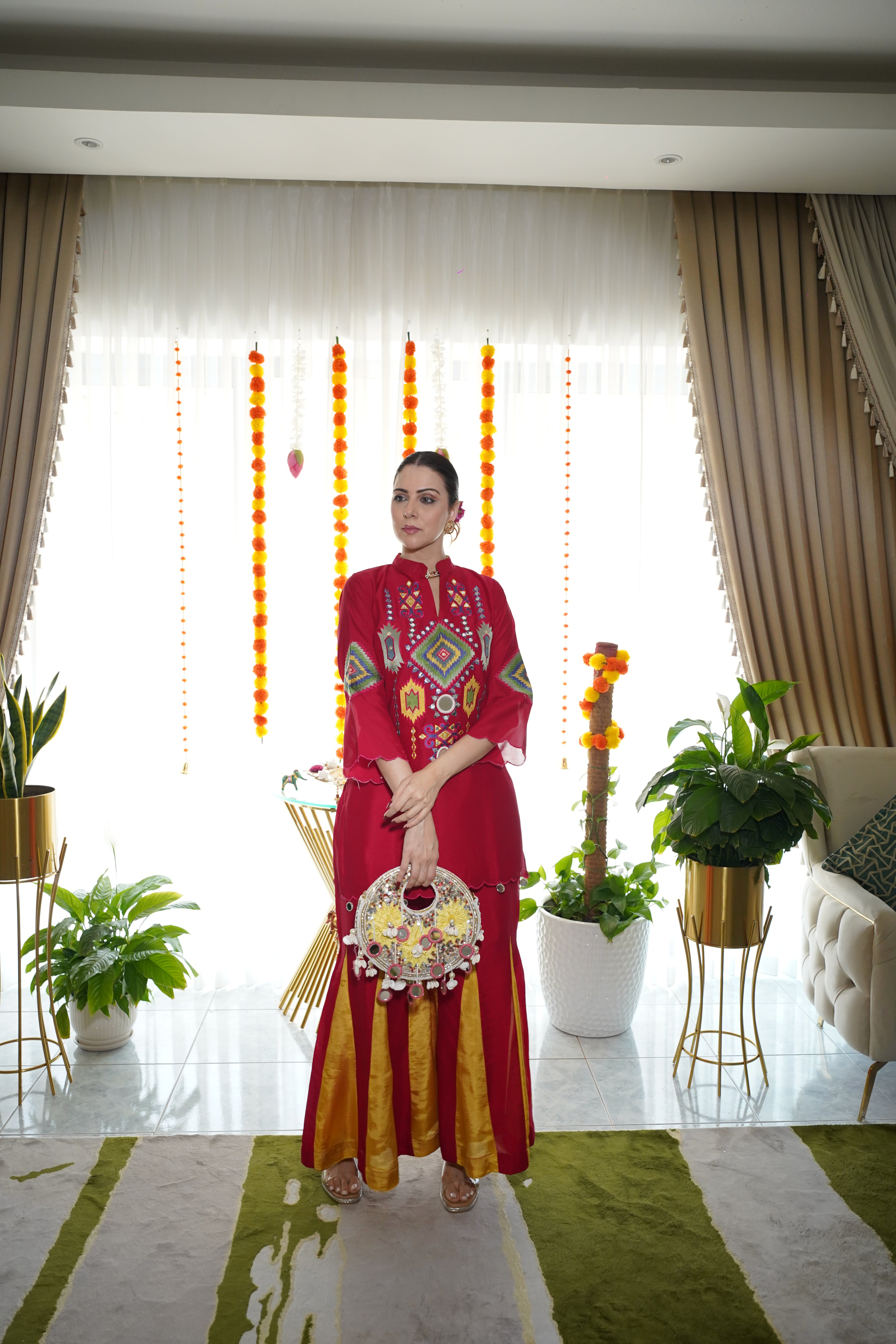 cotton silk , embroidered co ord set