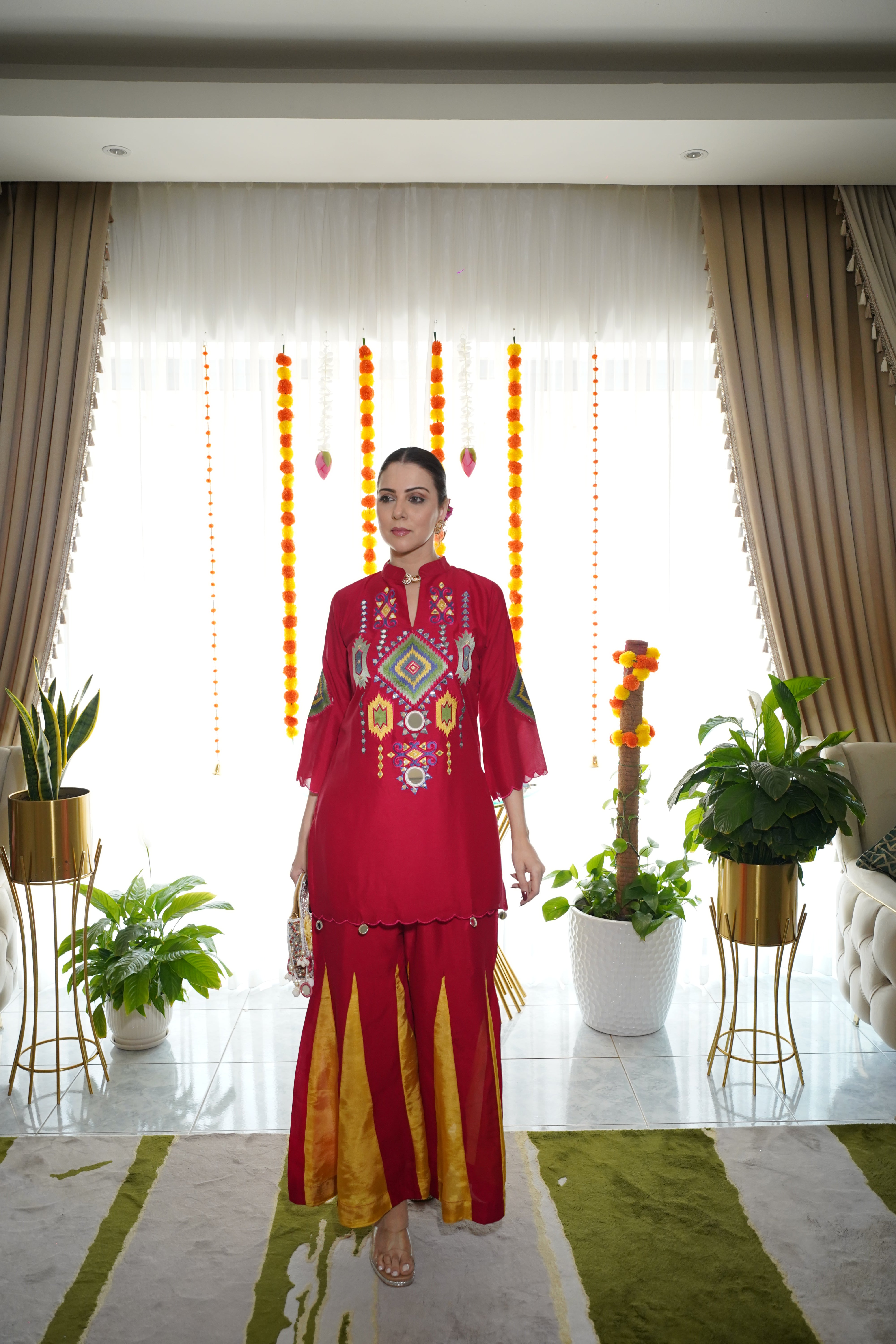 cotton silk , embroidered co ord set