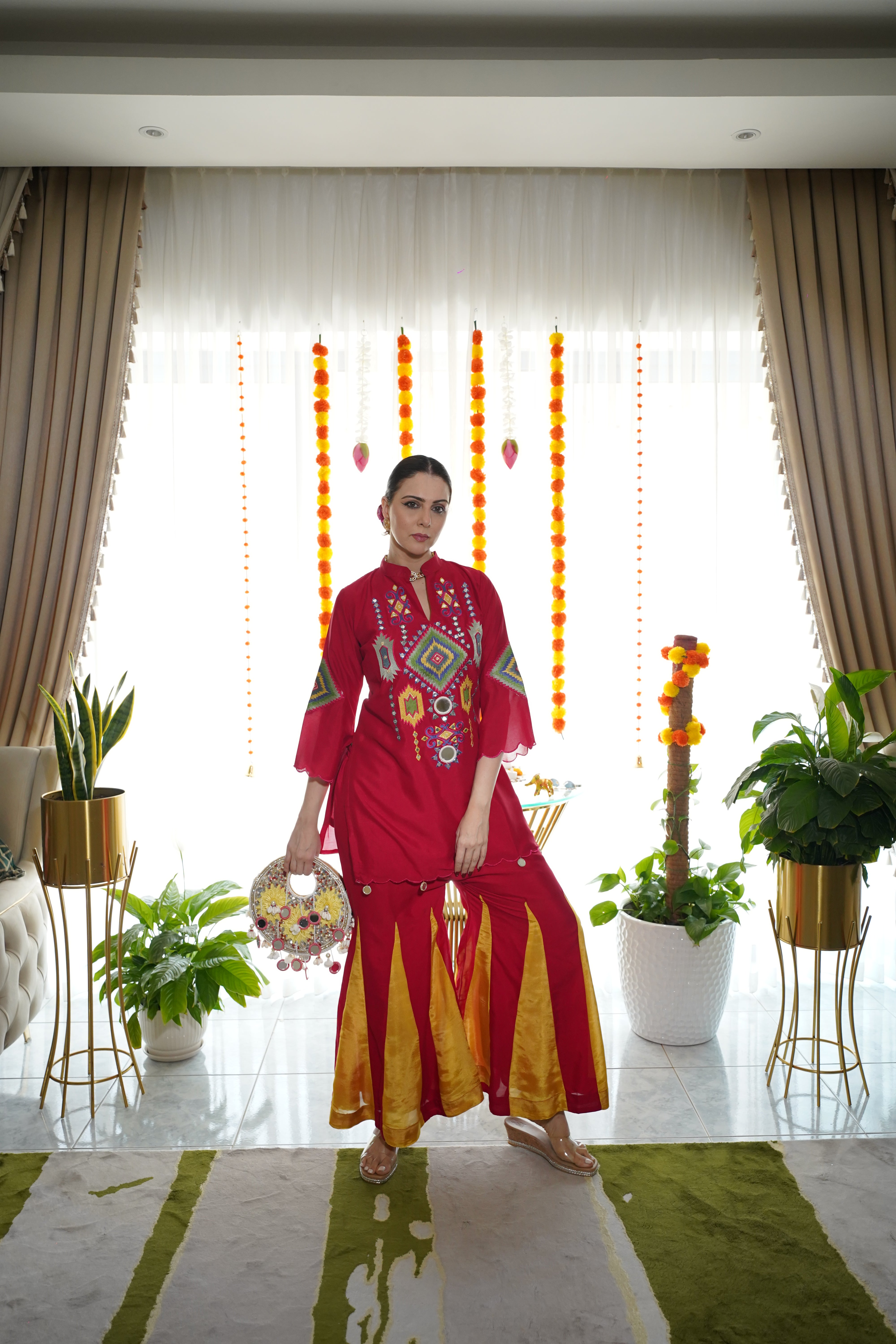 cotton silk , embroidered co ord set