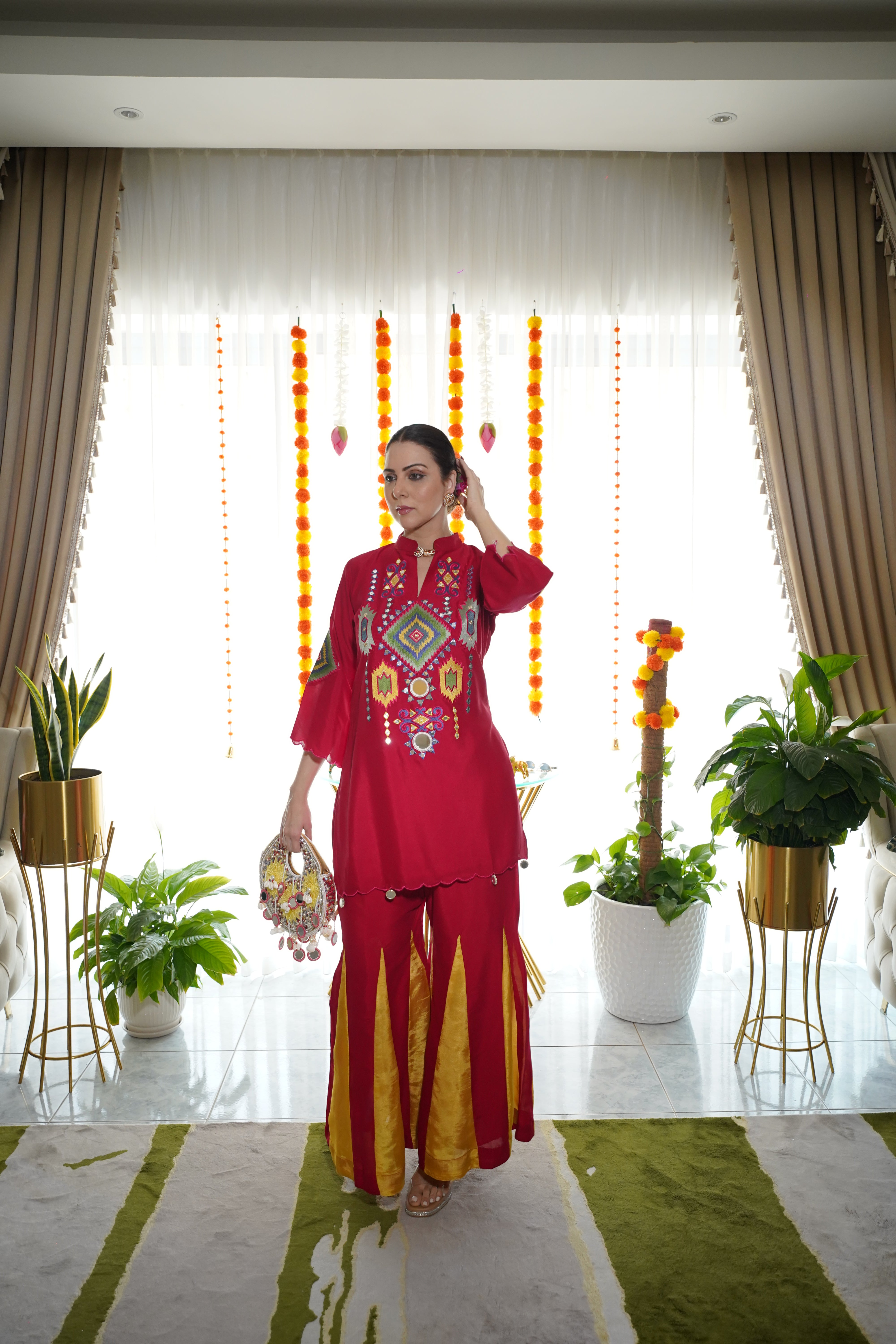 cotton silk , embroidered co ord set