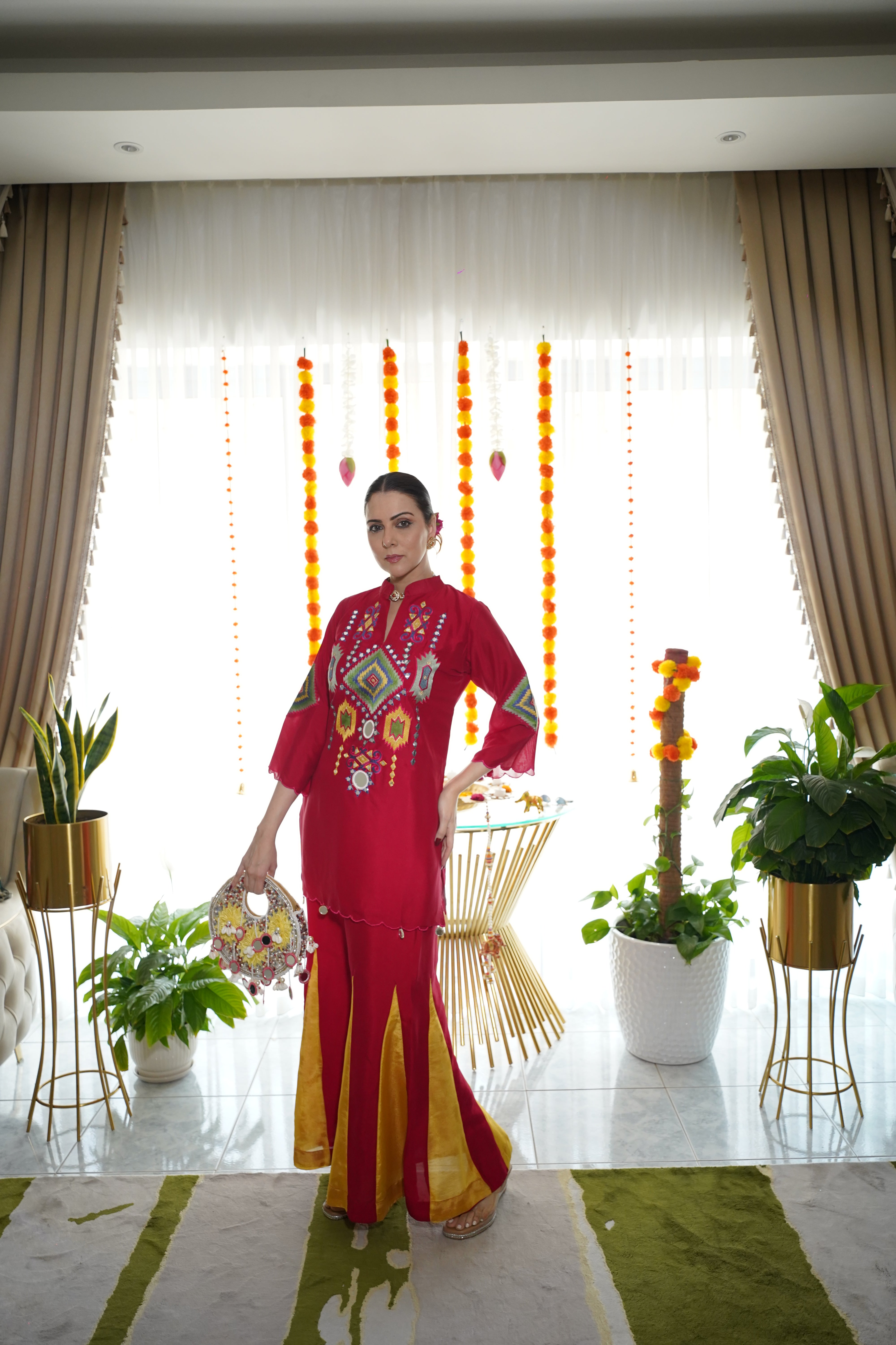 cotton silk , embroidered co ord set