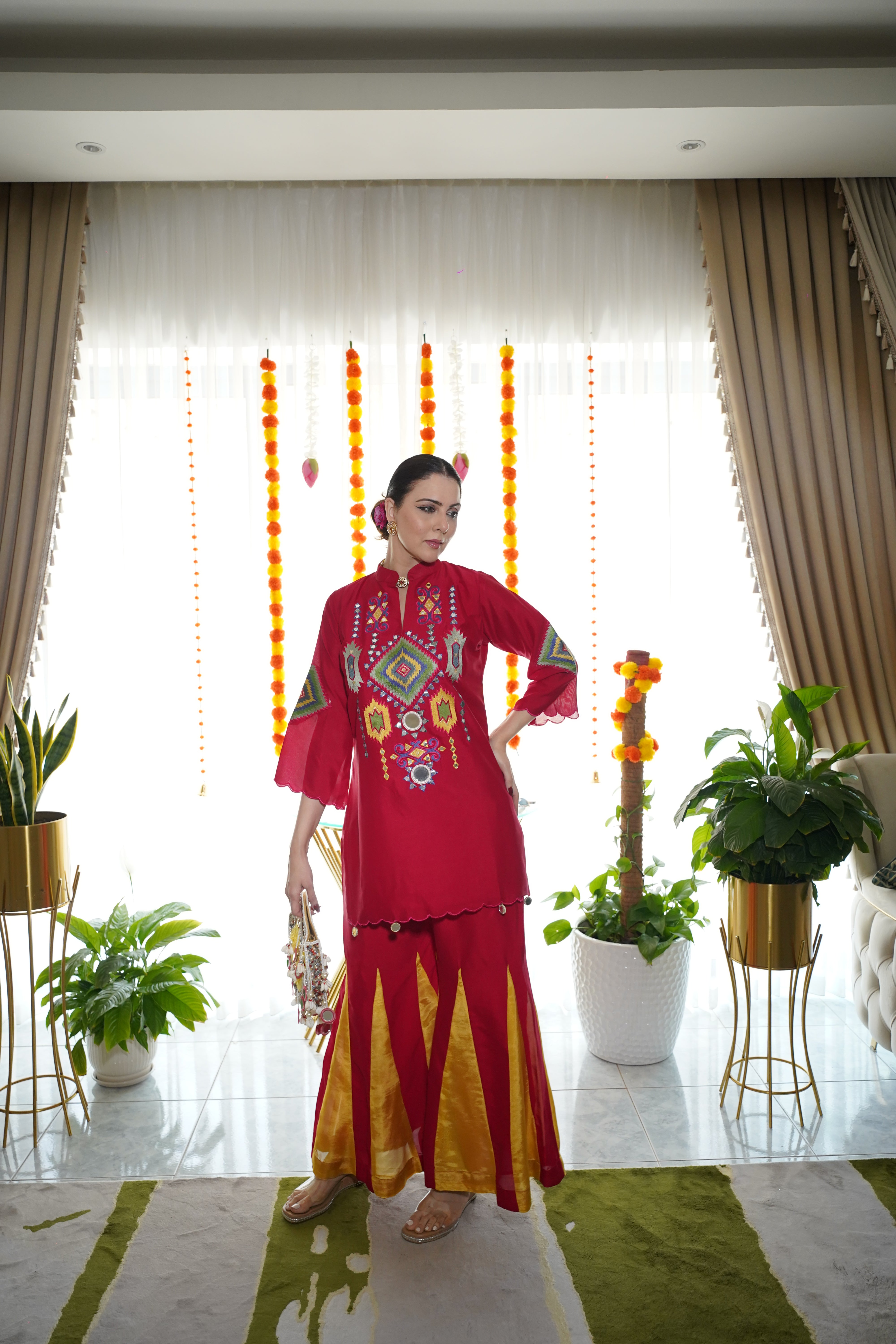 cotton silk , embroidered co ord set