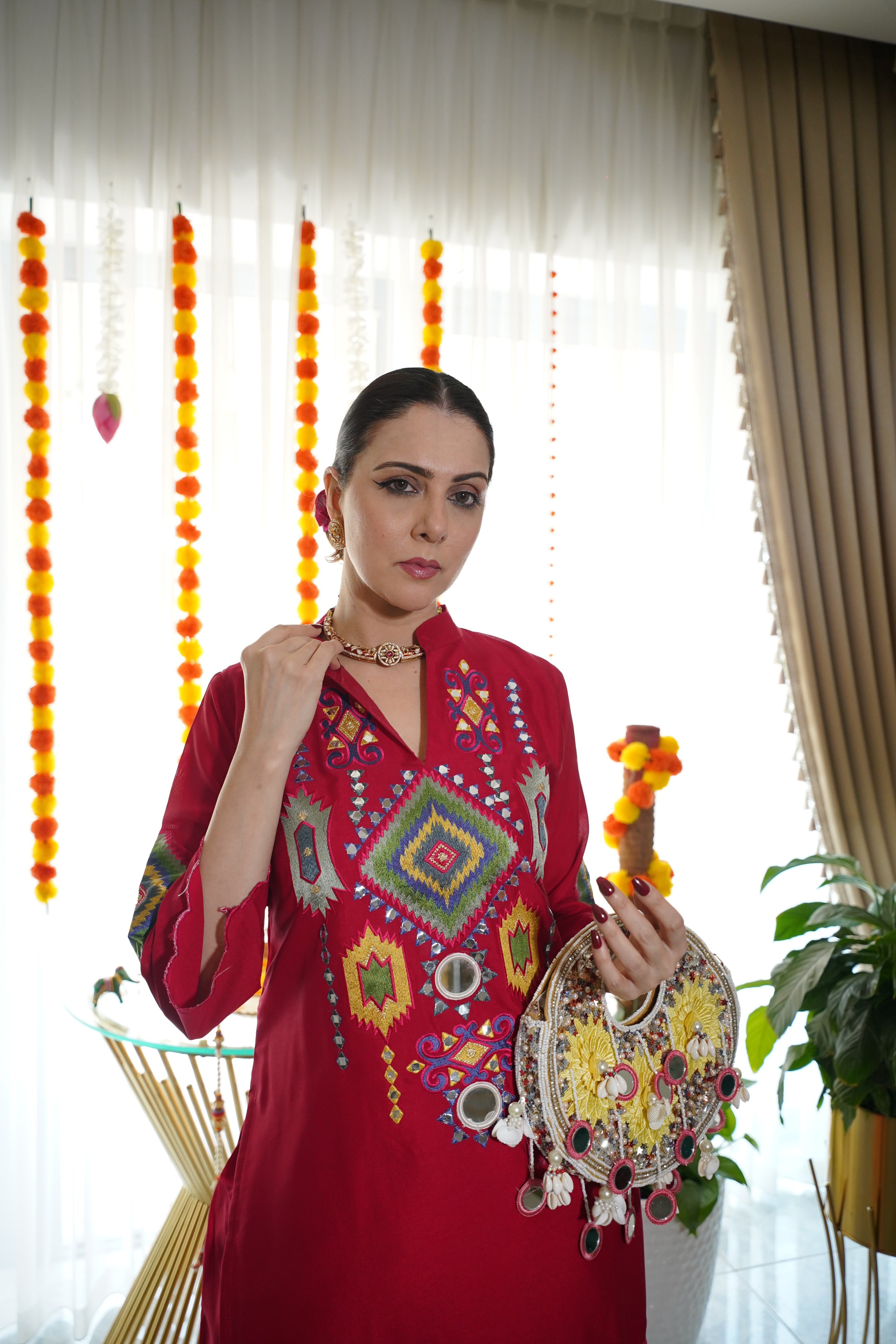 cotton silk , embroidered co ord set