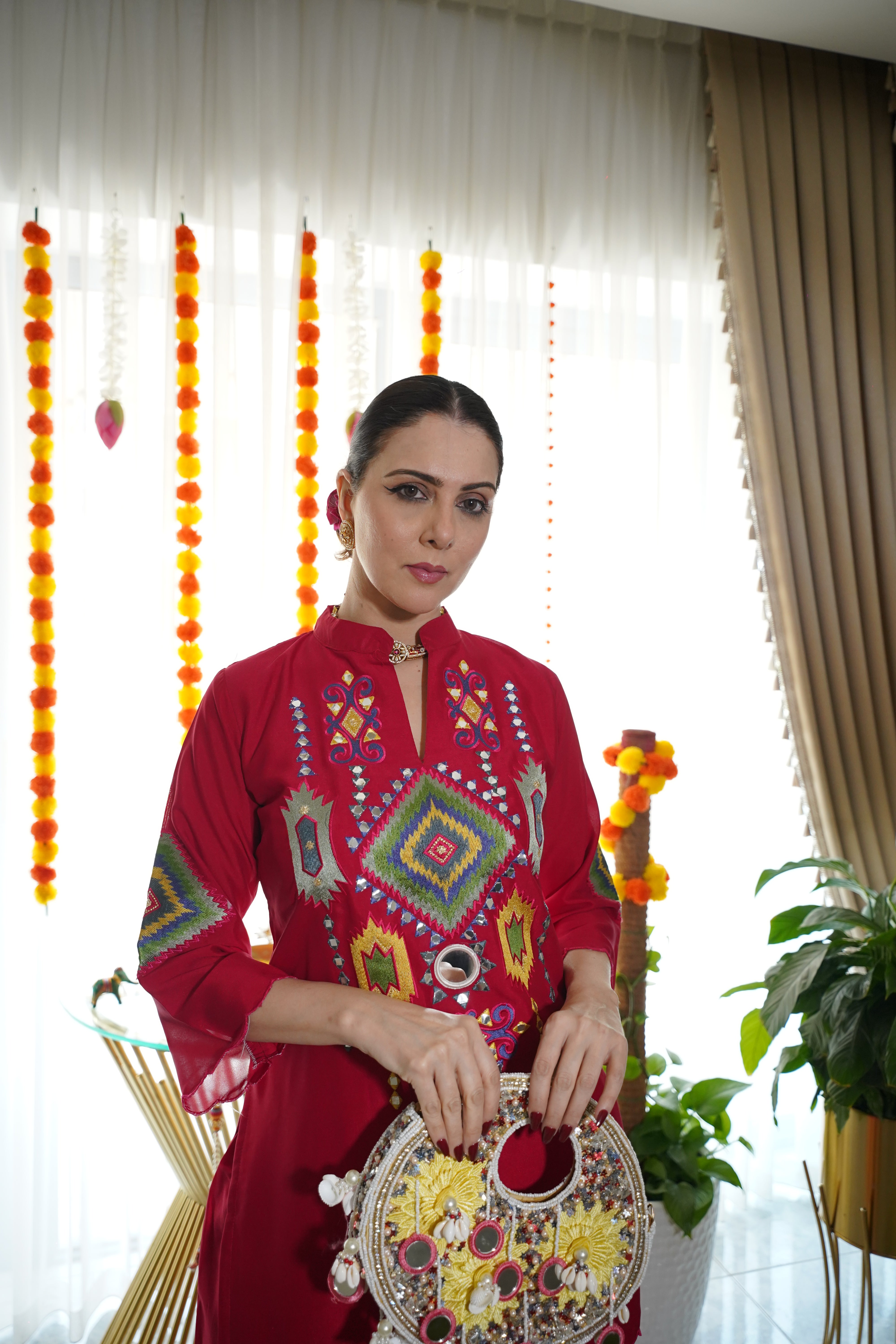 cotton silk , embroidered co ord set