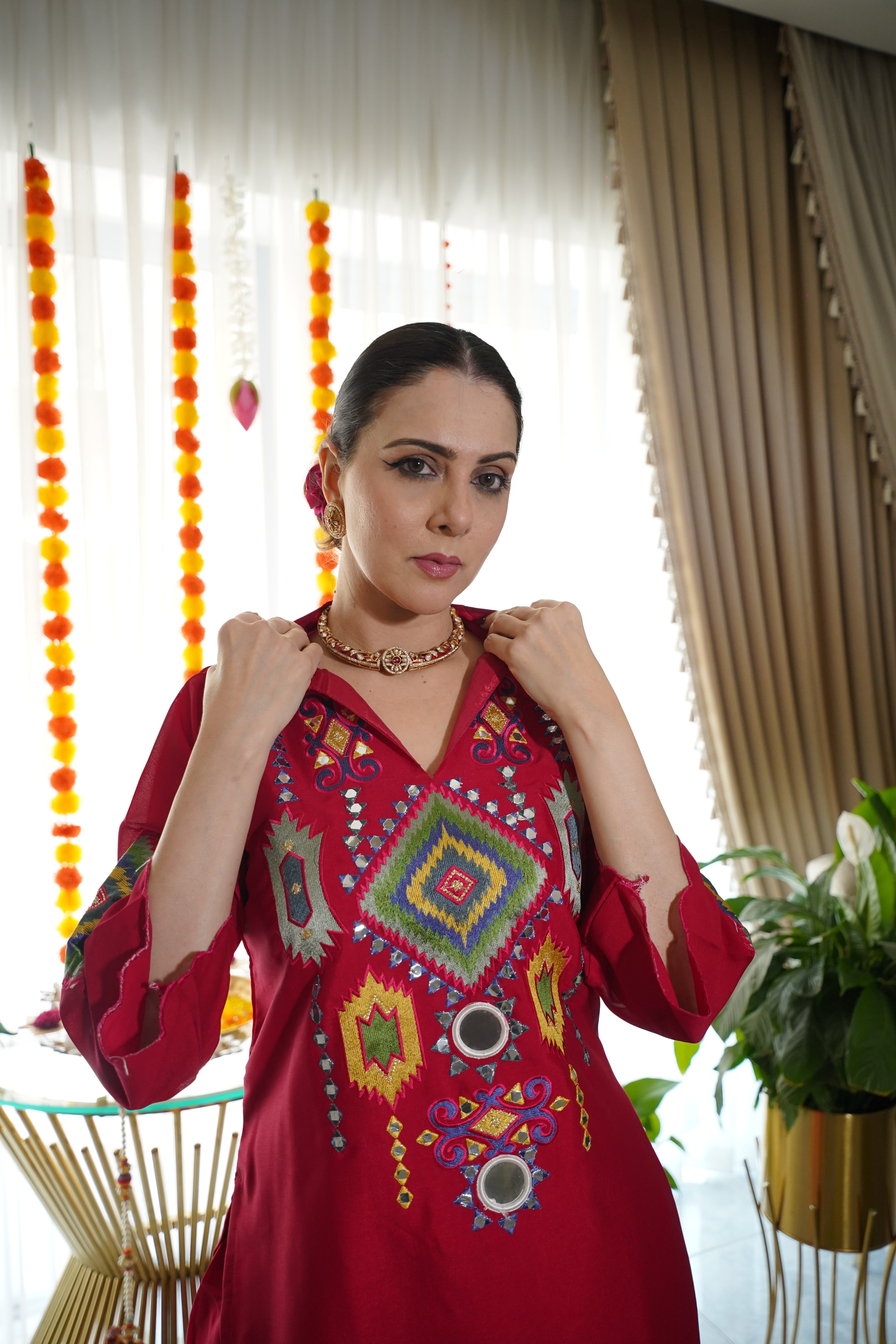 cotton silk , embroidered co ord set