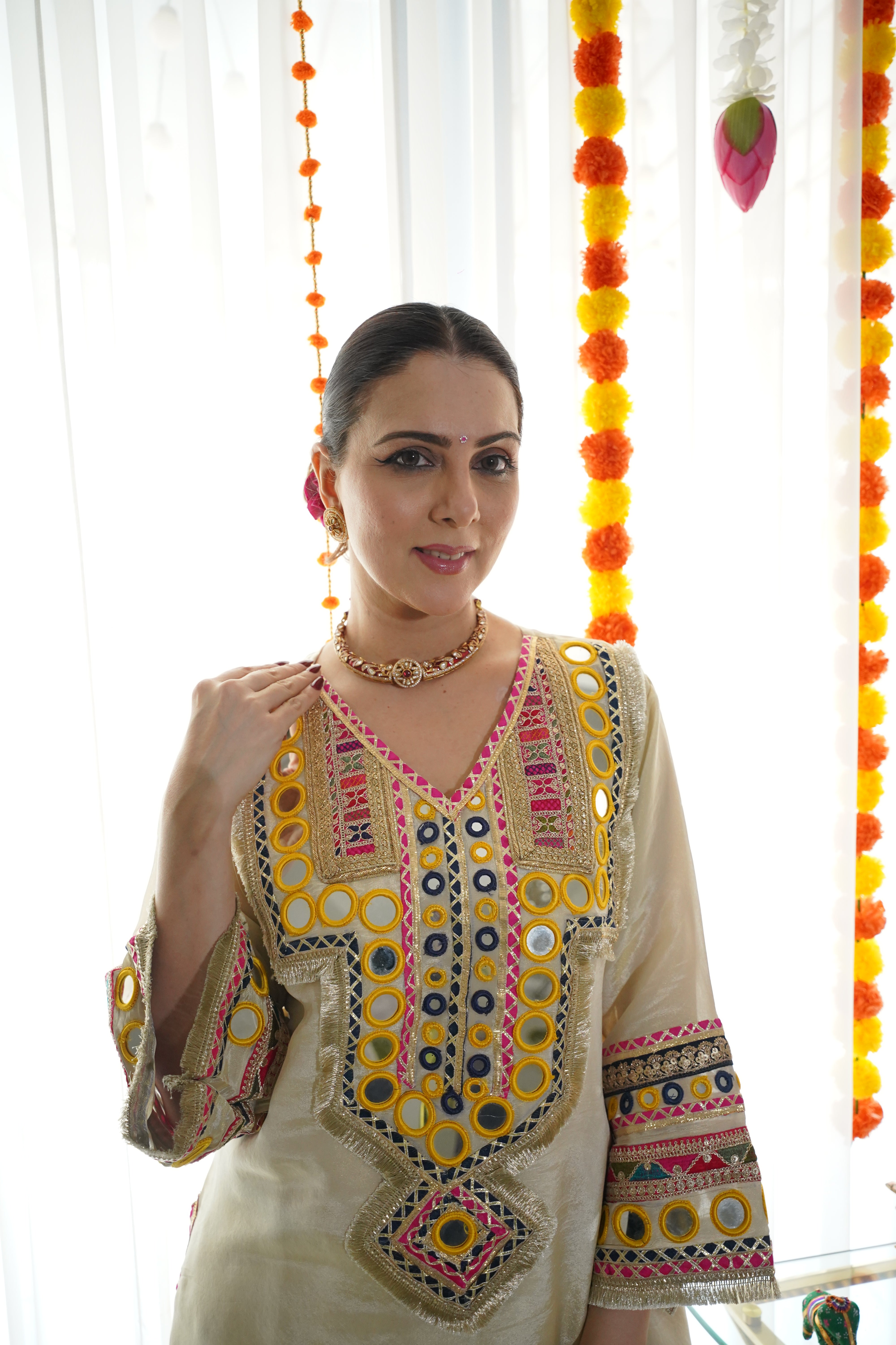 shimmer tissue , original mirror and thread embroidered co ord set