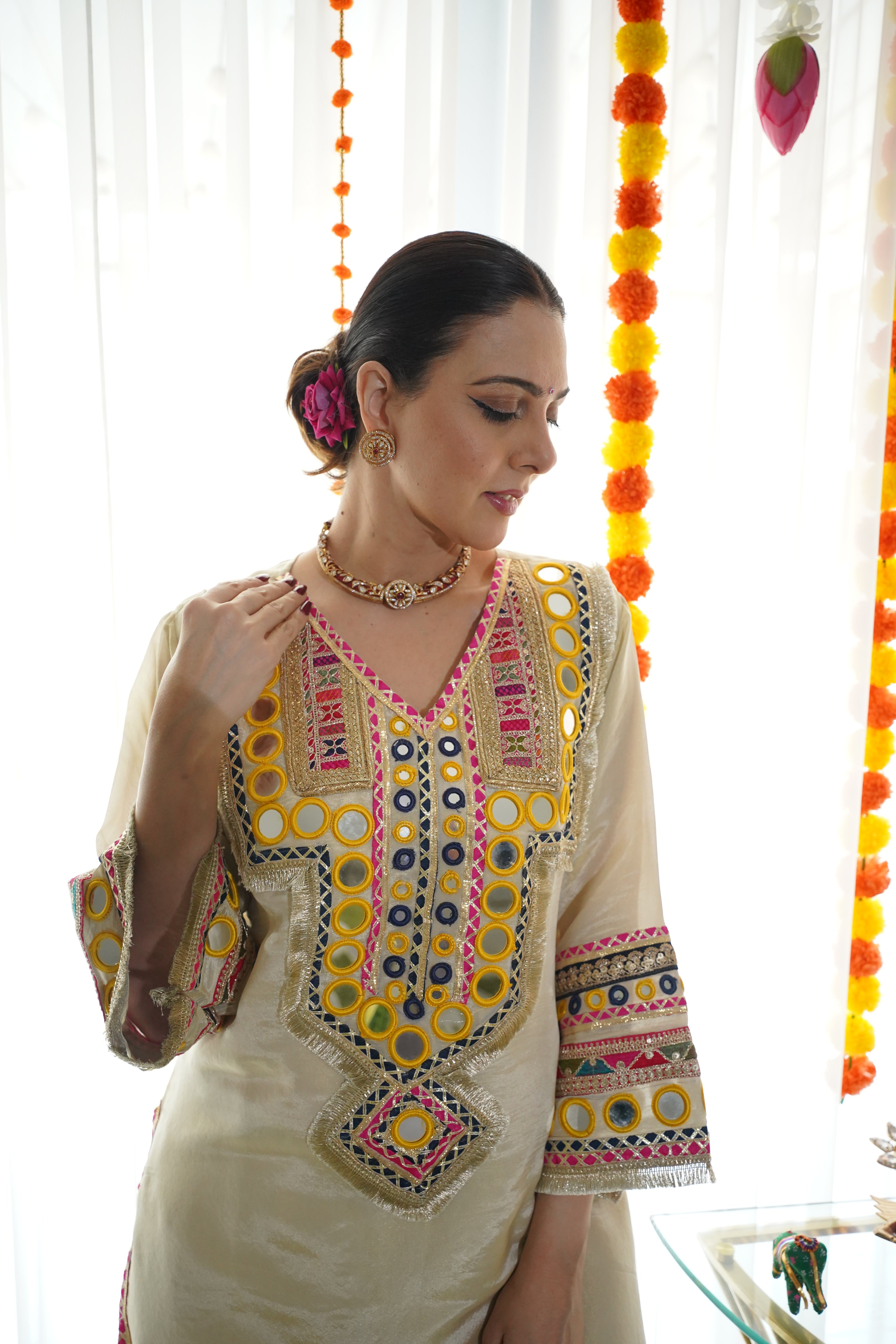 shimmer tissue , original mirror and thread embroidered co ord set