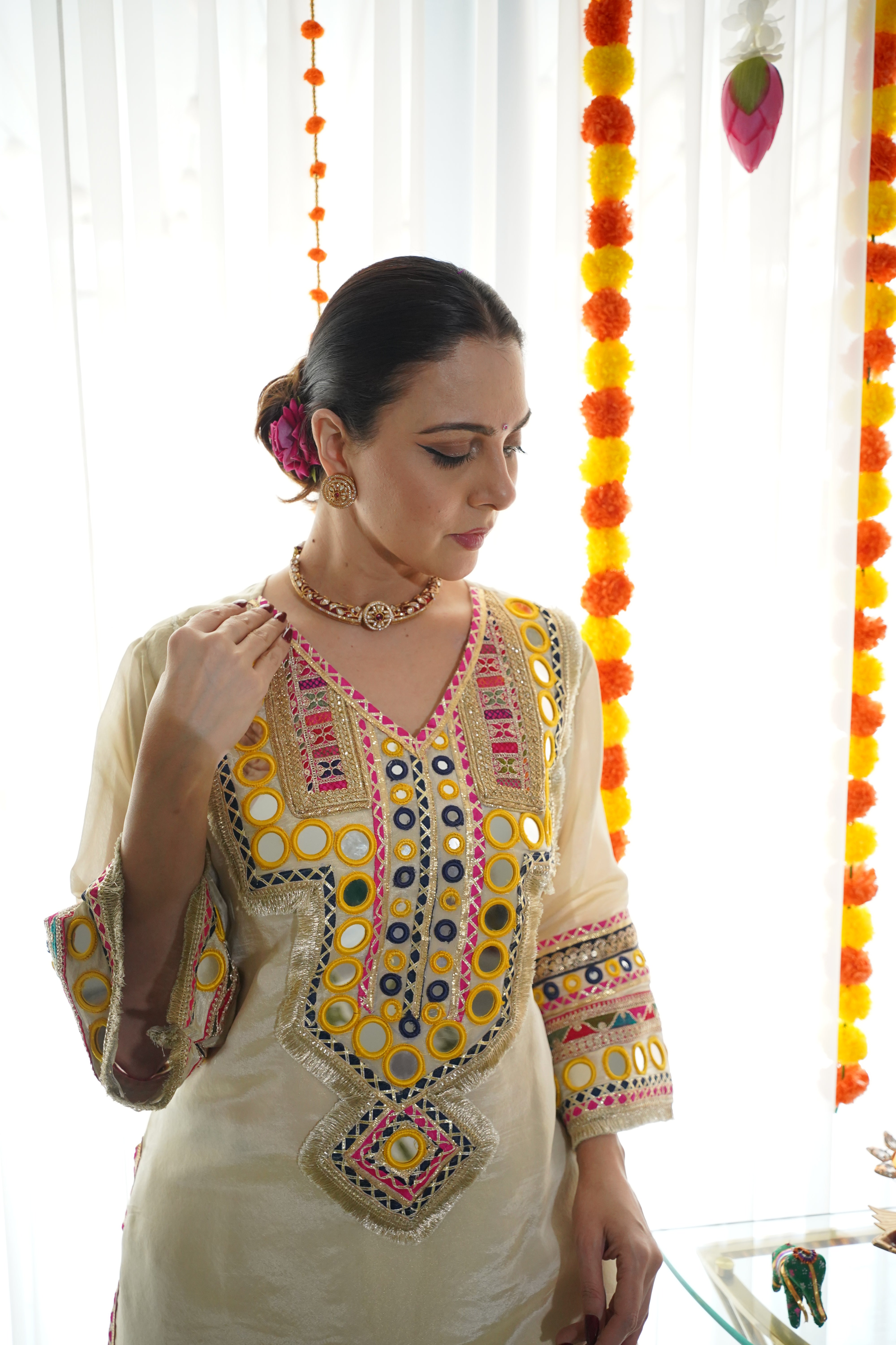 shimmer tissue , original mirror and thread embroidered co ord set