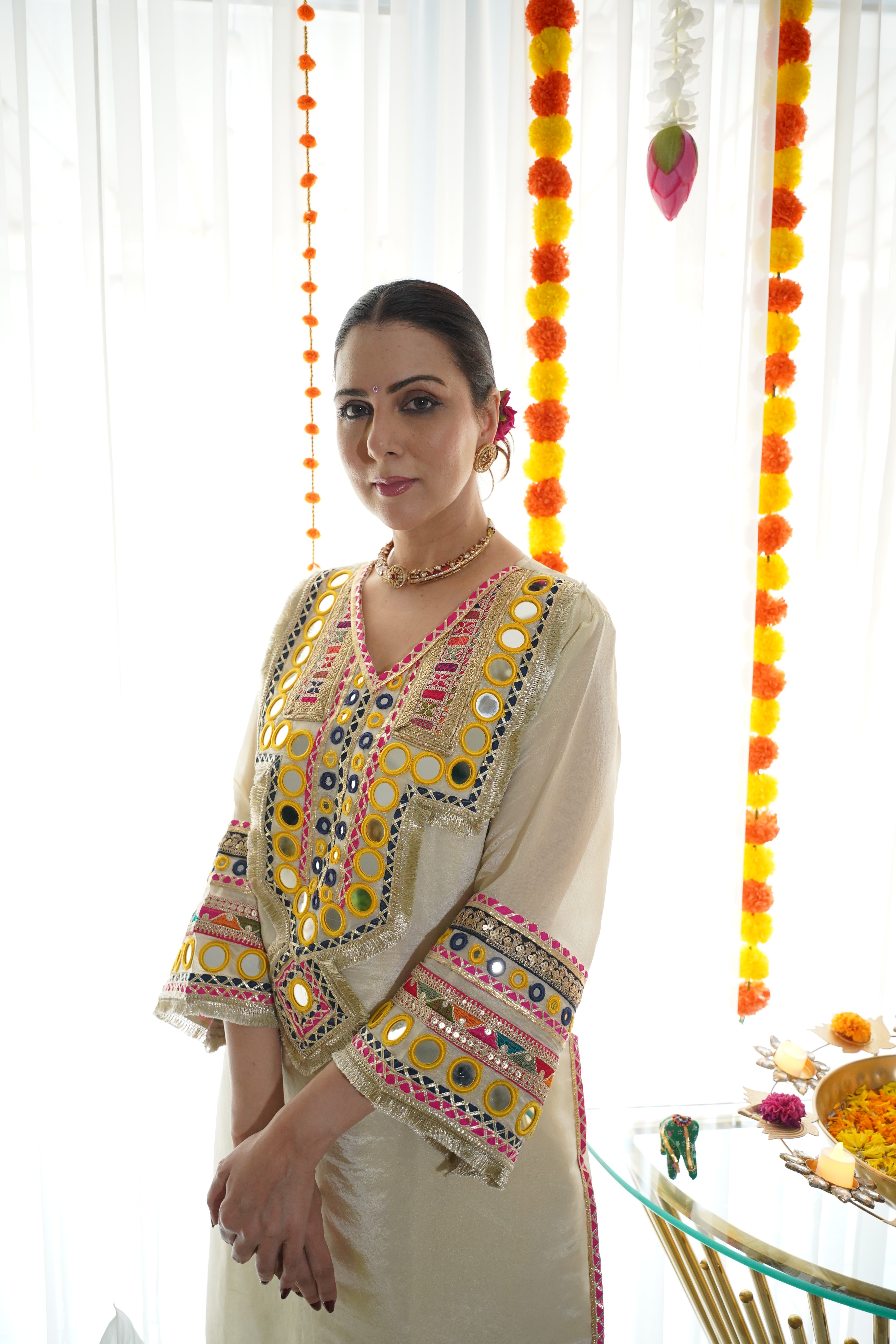 shimmer tissue , original mirror and thread embroidered co ord set