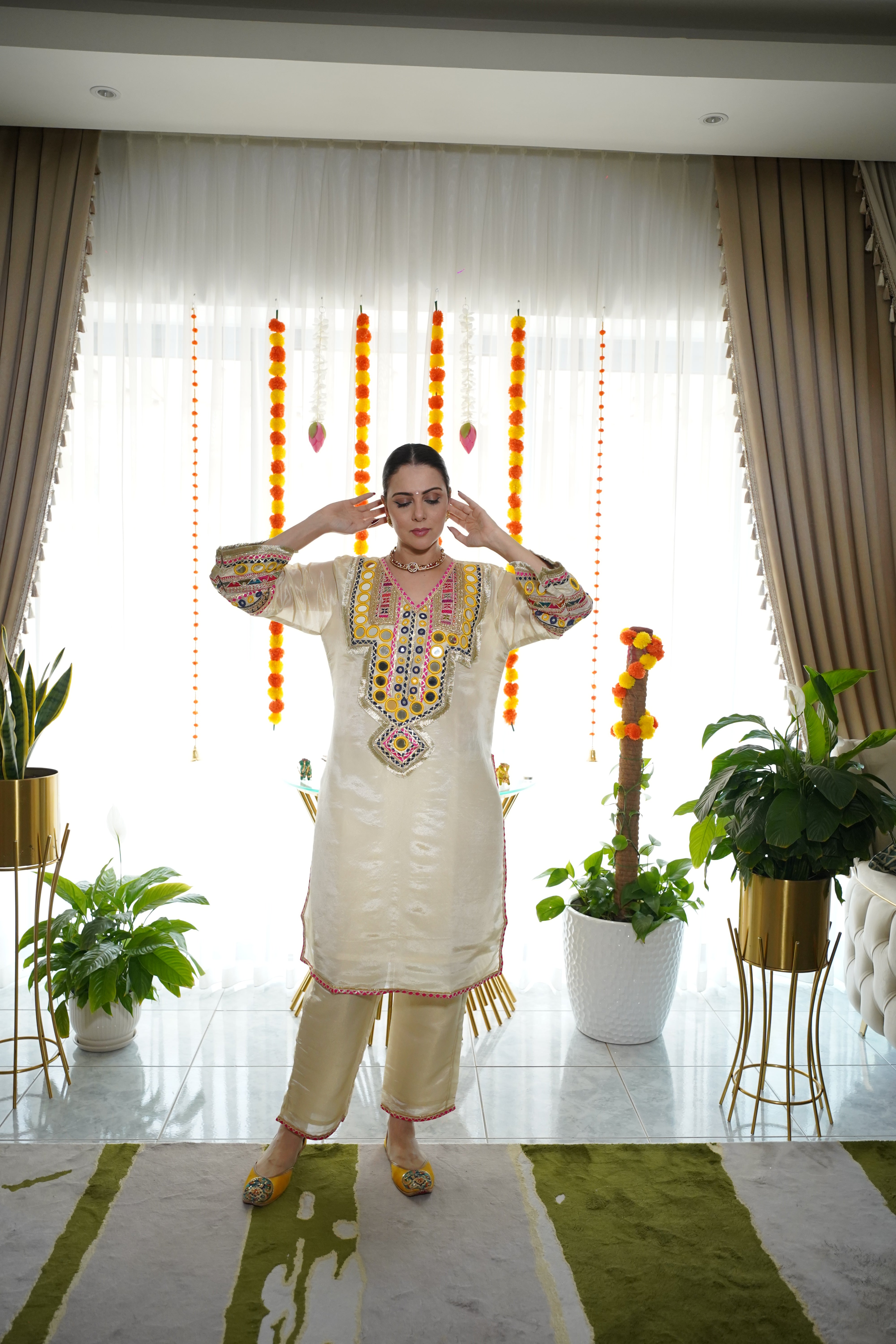 shimmer tissue , original mirror and thread embroidered co ord set