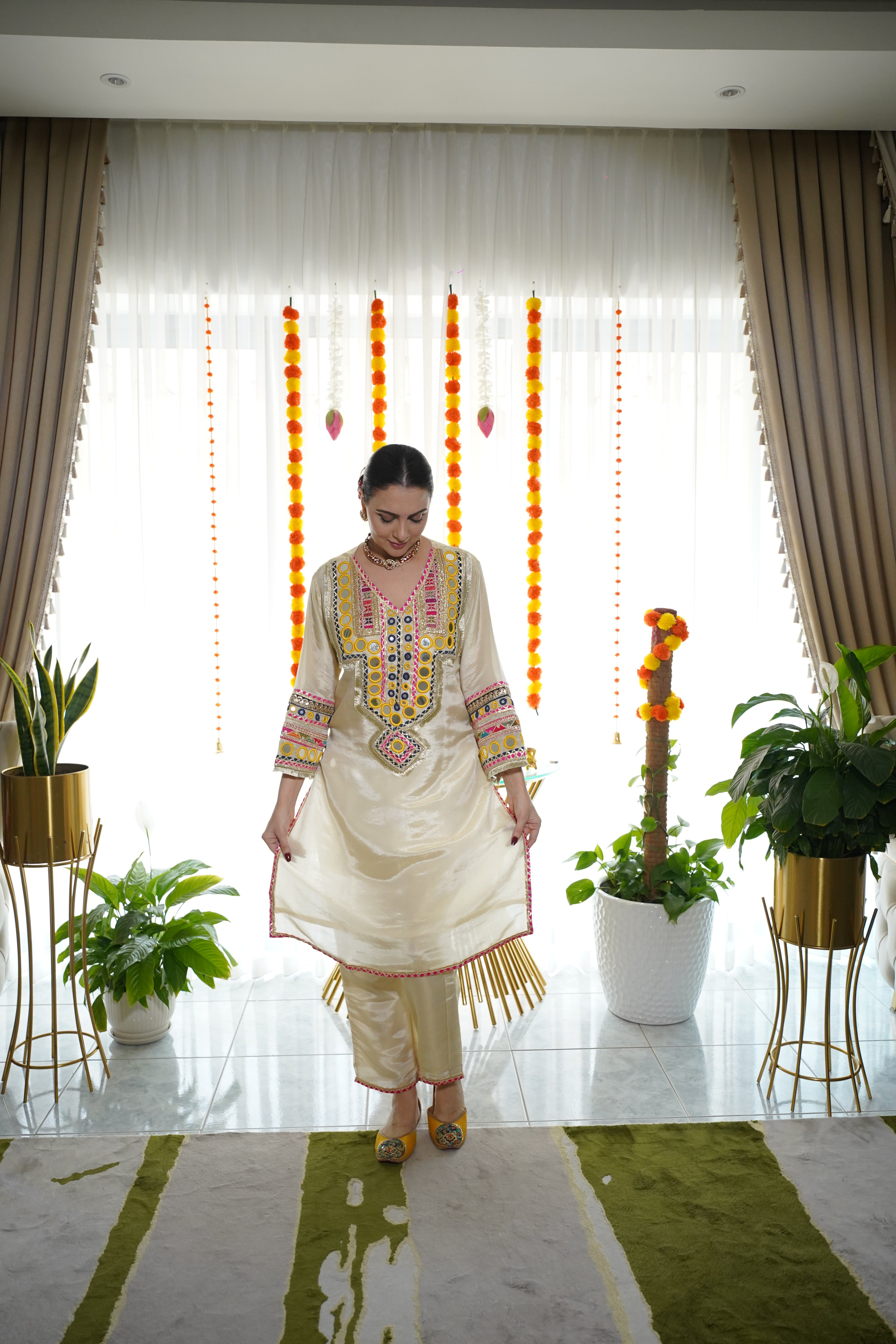 shimmer tissue , original mirror and thread embroidered co ord set