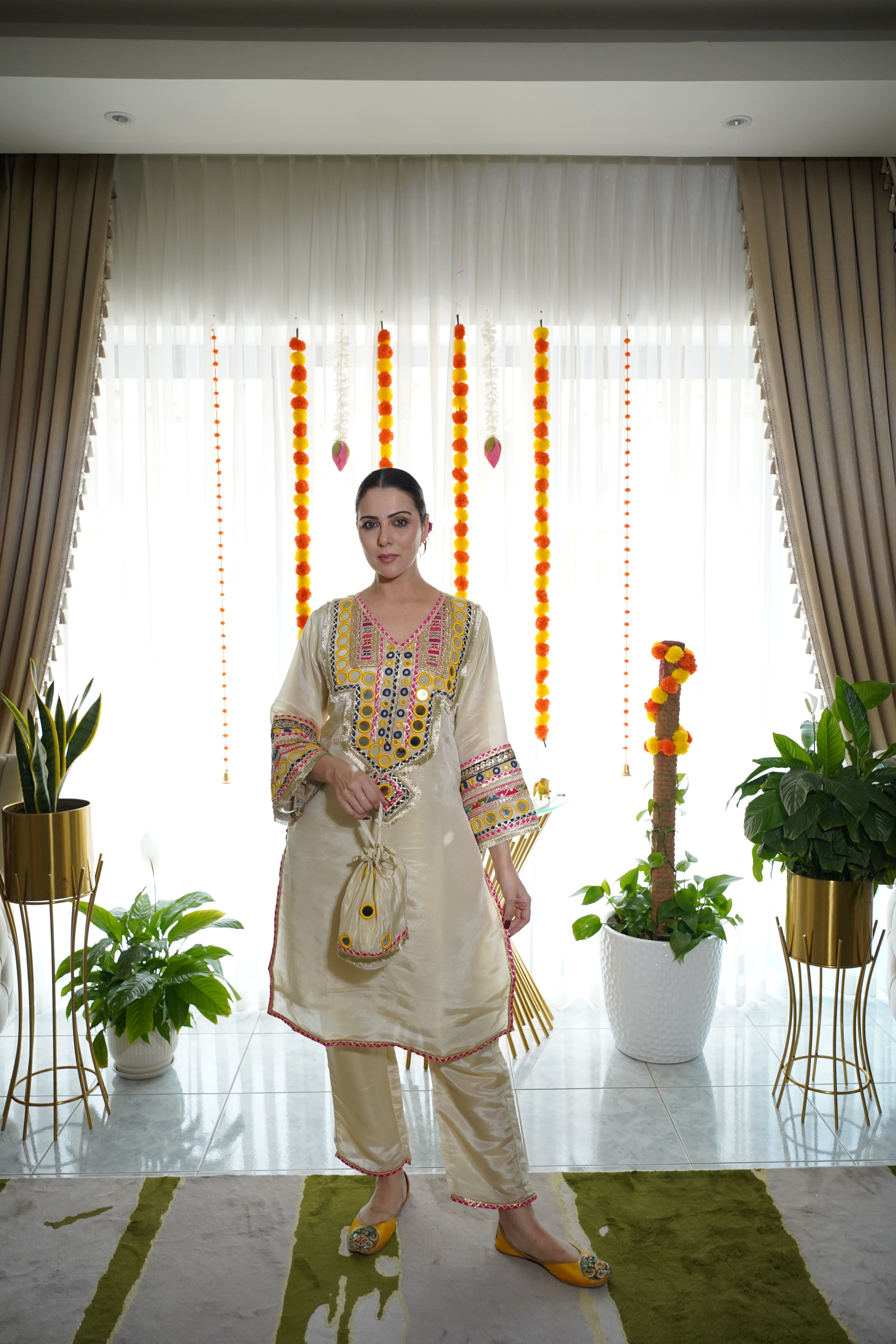 shimmer tissue , original mirror and thread embroidered co ord set