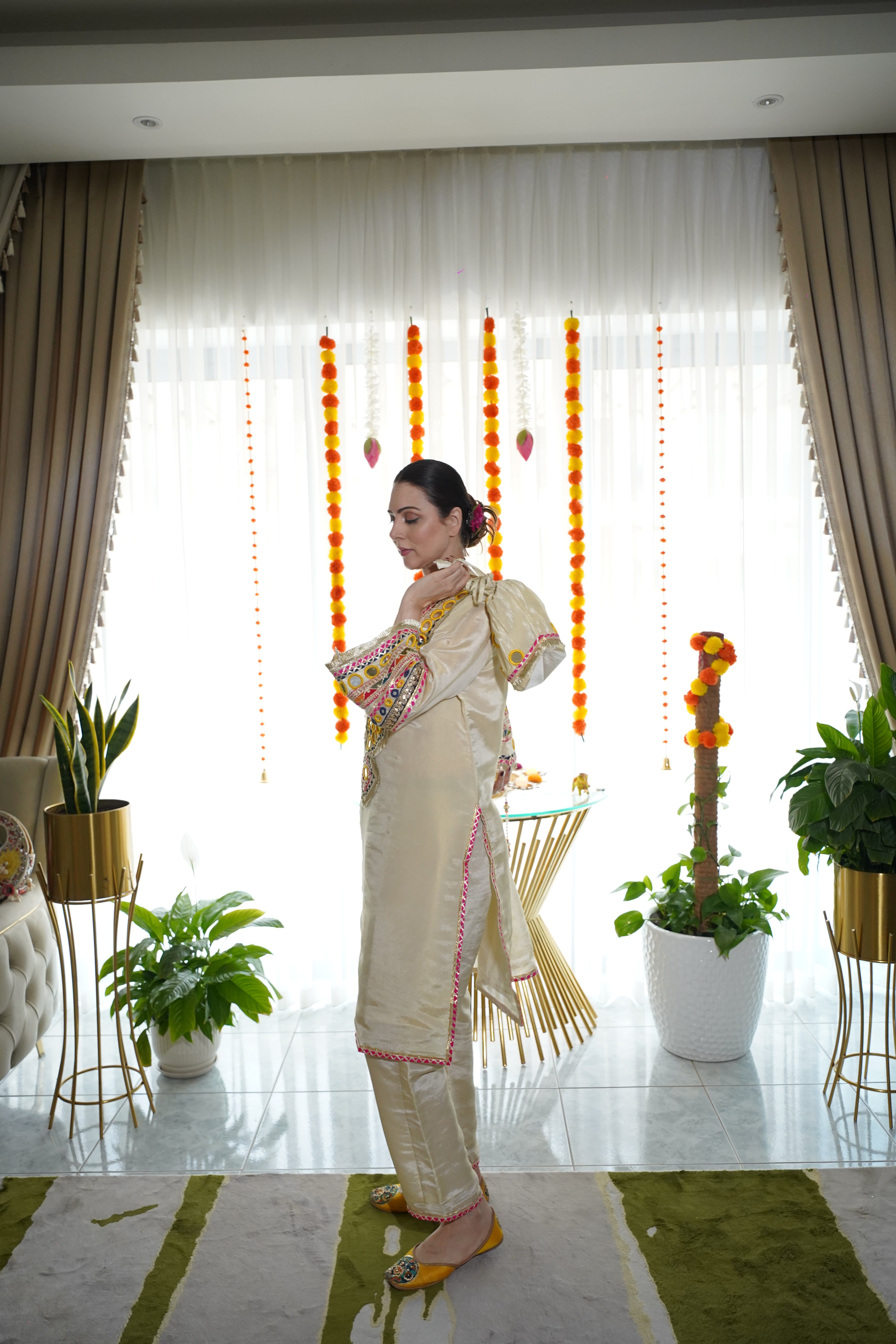 shimmer tissue , original mirror and thread embroidered co ord set