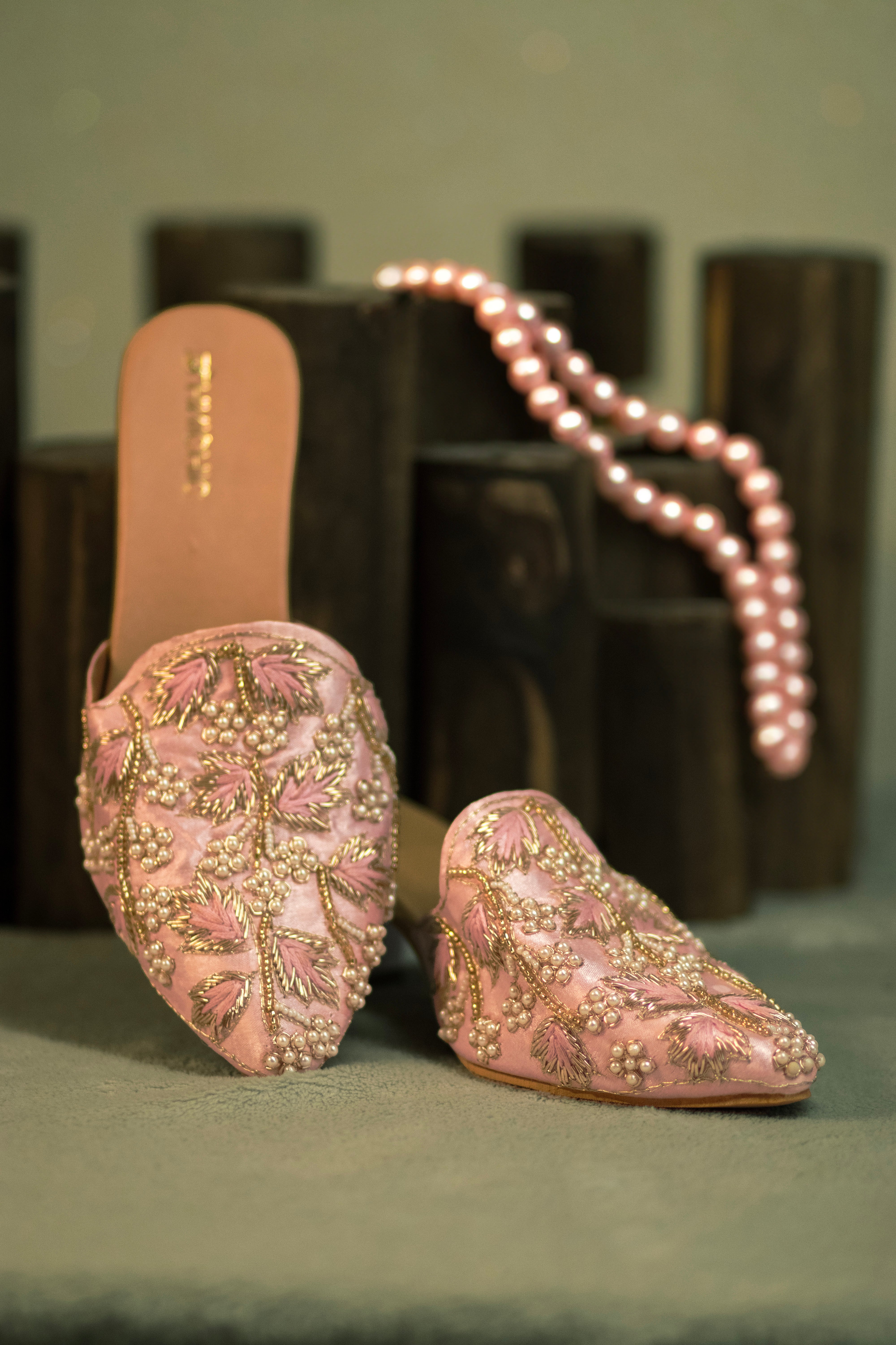 Rosé Pearl Embroidered Mules